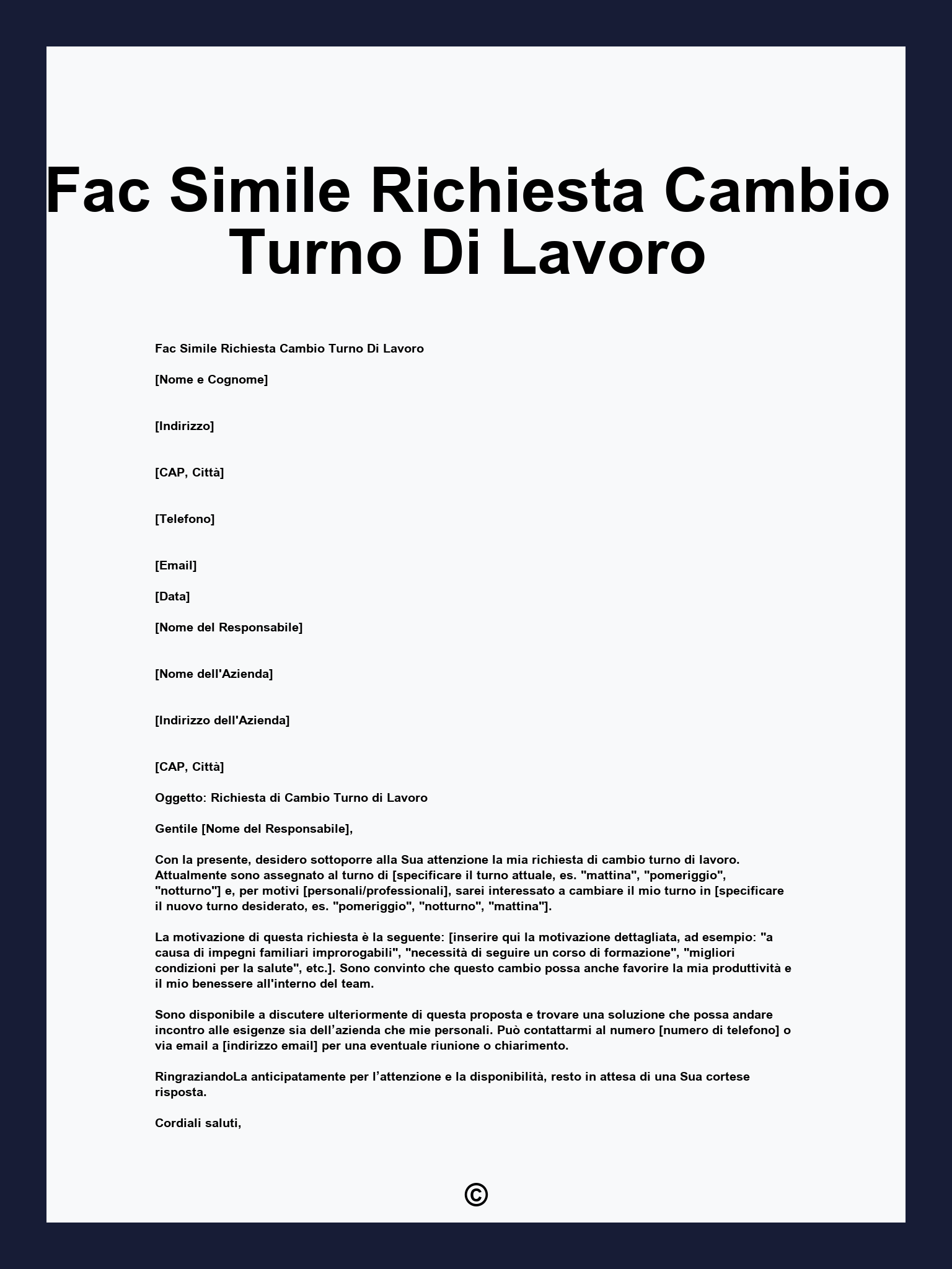 Fac Simile Richiesta Cambio Turno Di Lavoro