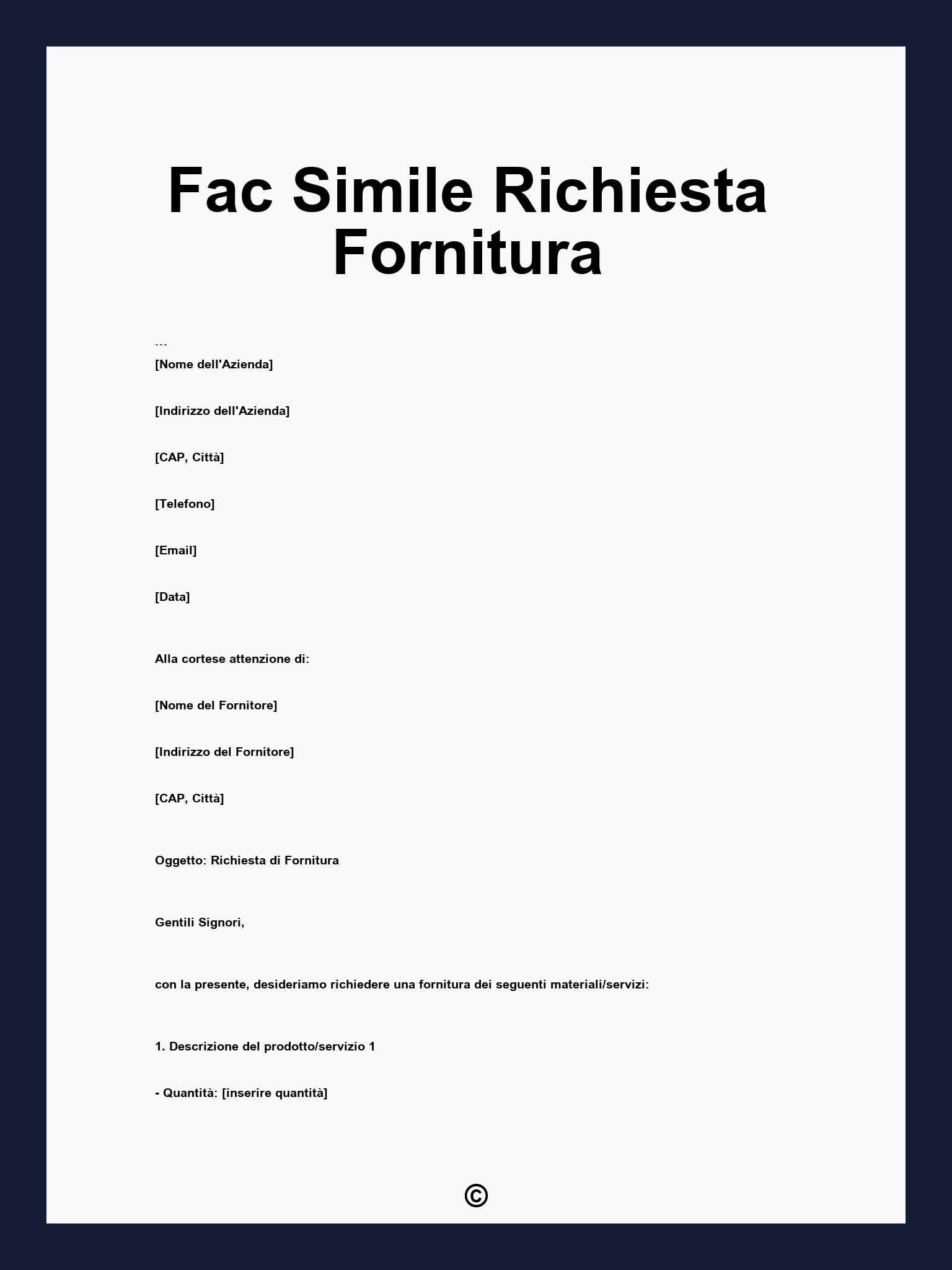 Fac Simile Richiesta Fornitura