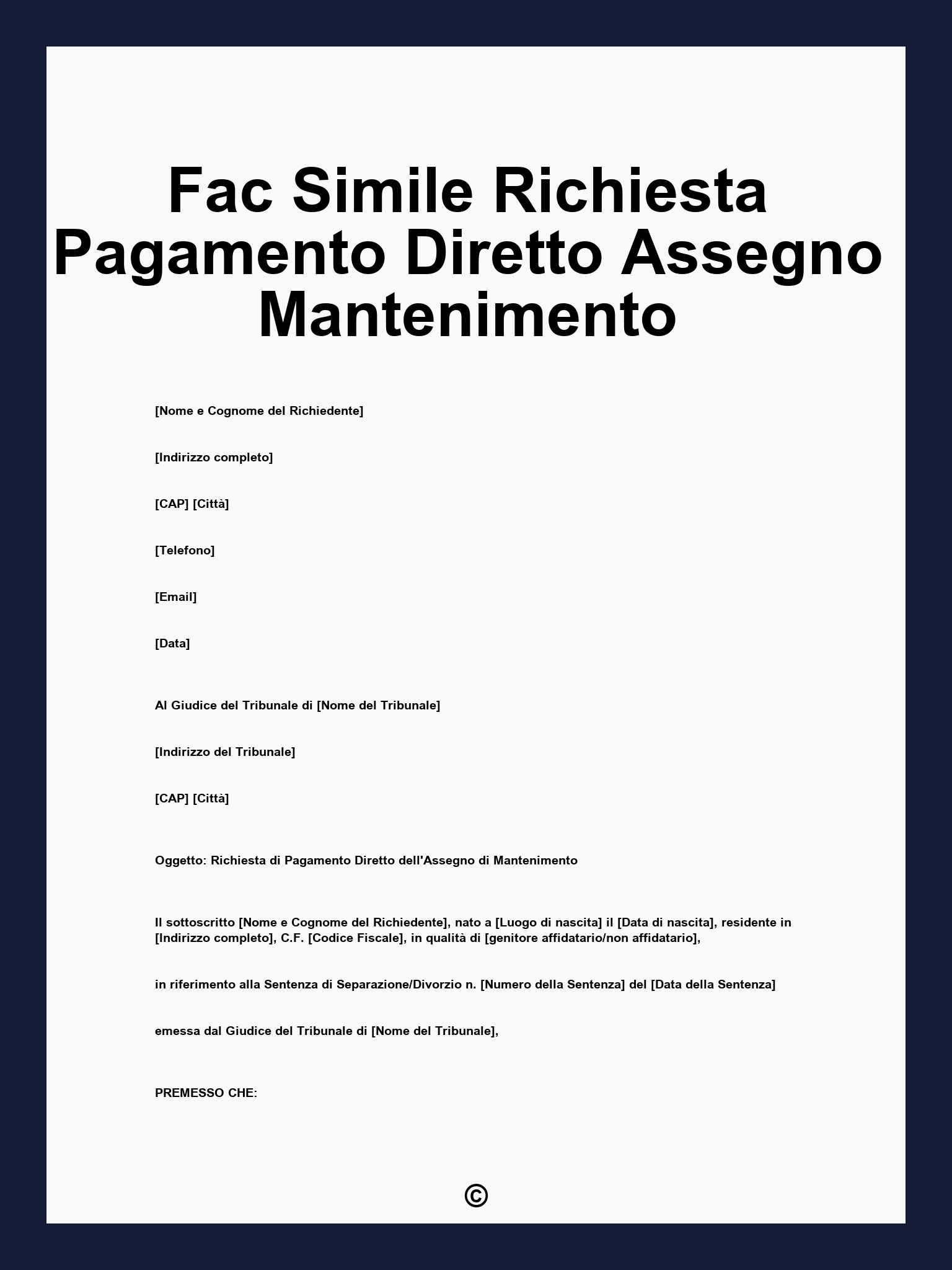 Fac Simile Richiesta Pagamento Diretto Assegno Mantenimento