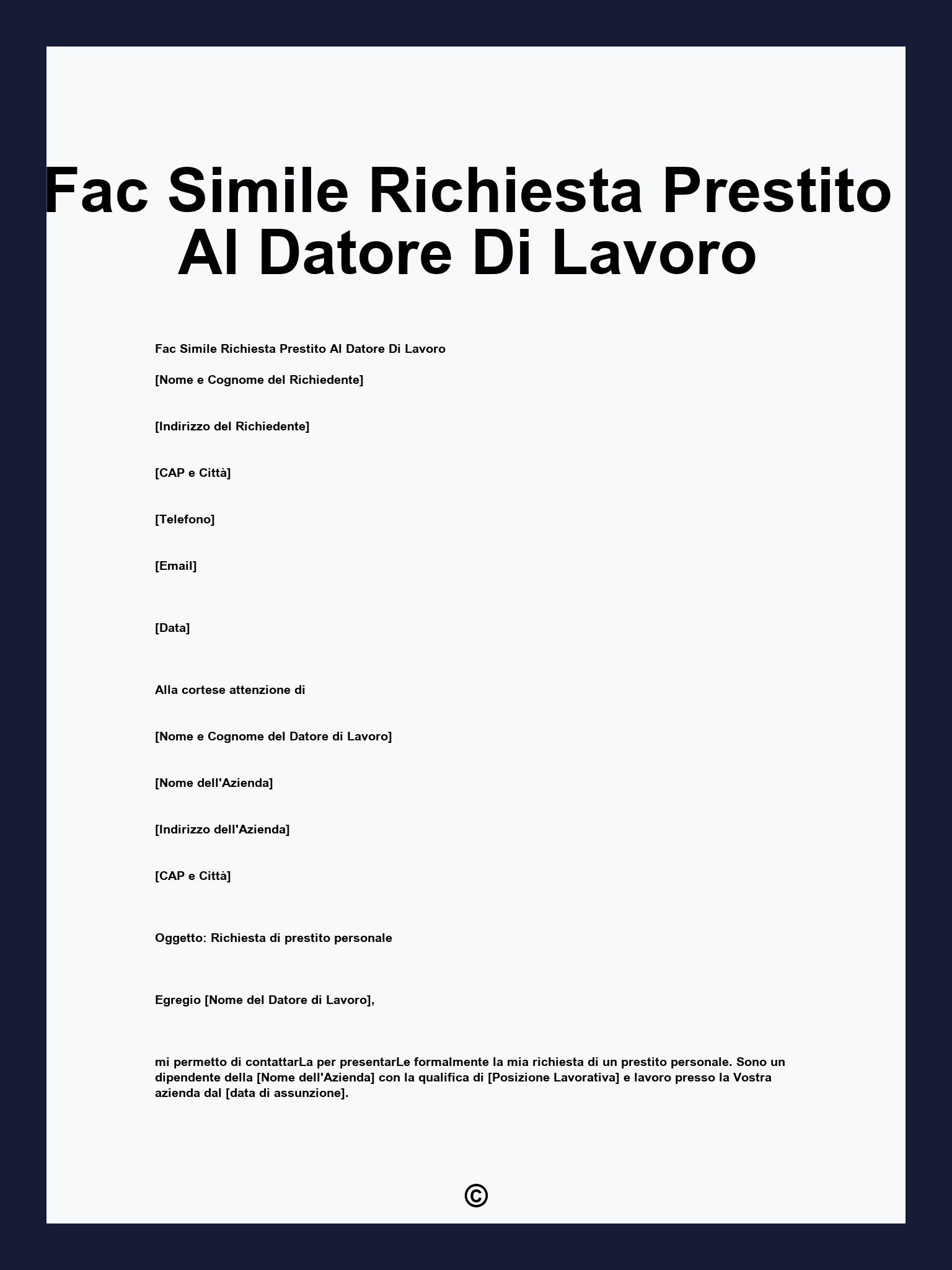 Fac Simile Richiesta Prestito Al Datore Di Lavoro