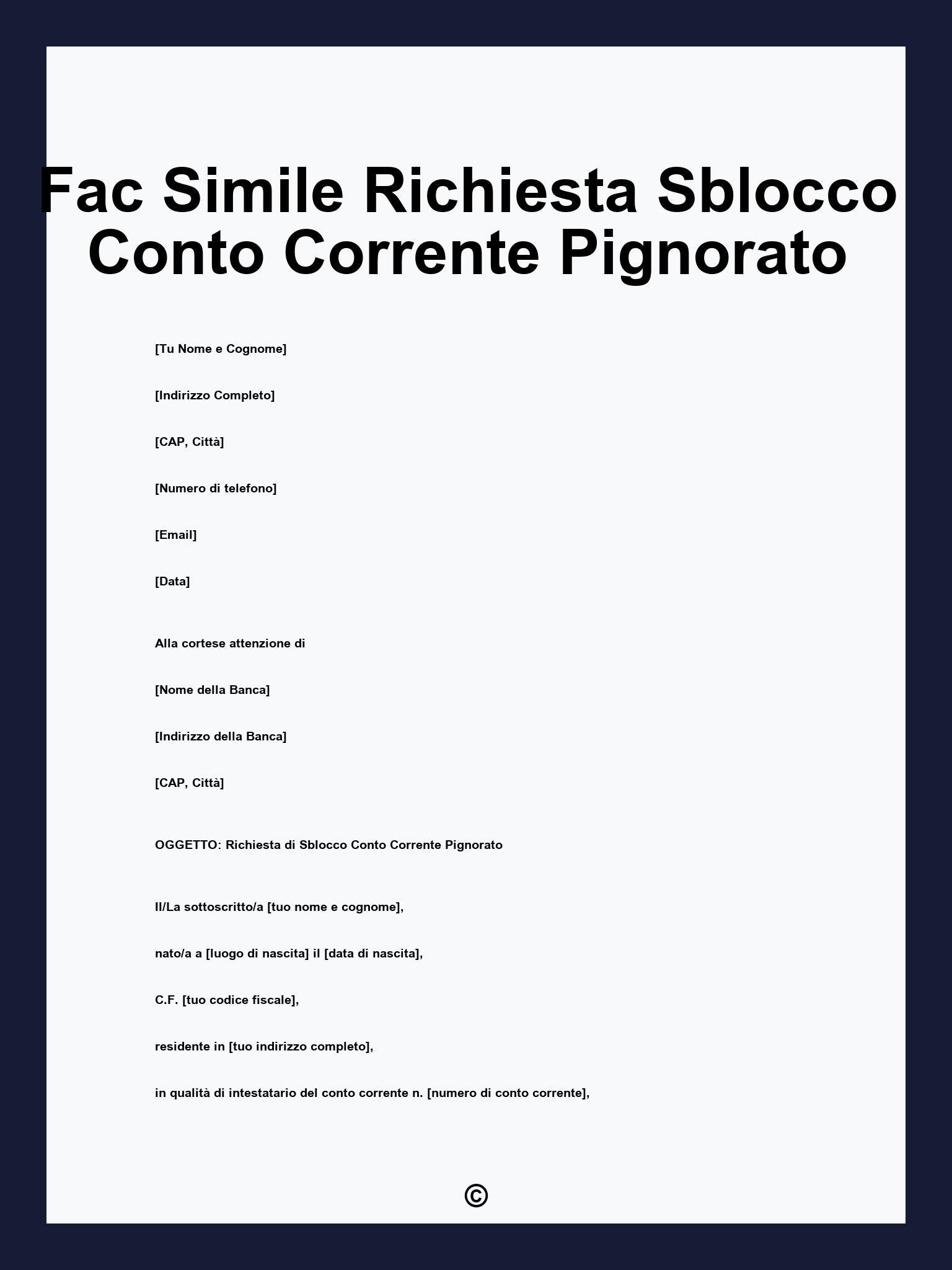 Fac Simile Richiesta Sblocco Conto Corrente Pignorato