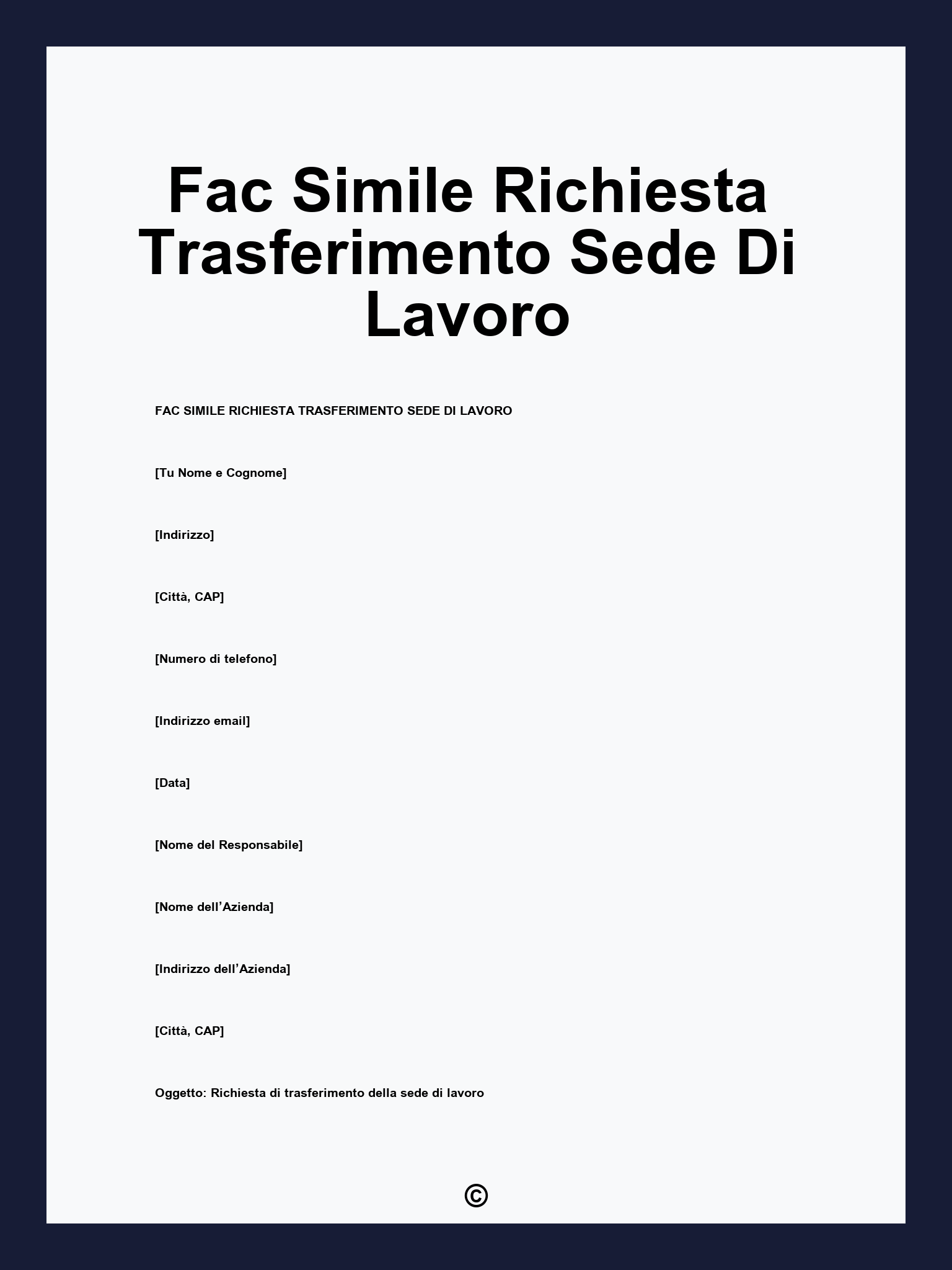 Fac Simile Richiesta Trasferimento Sede Di Lavoro