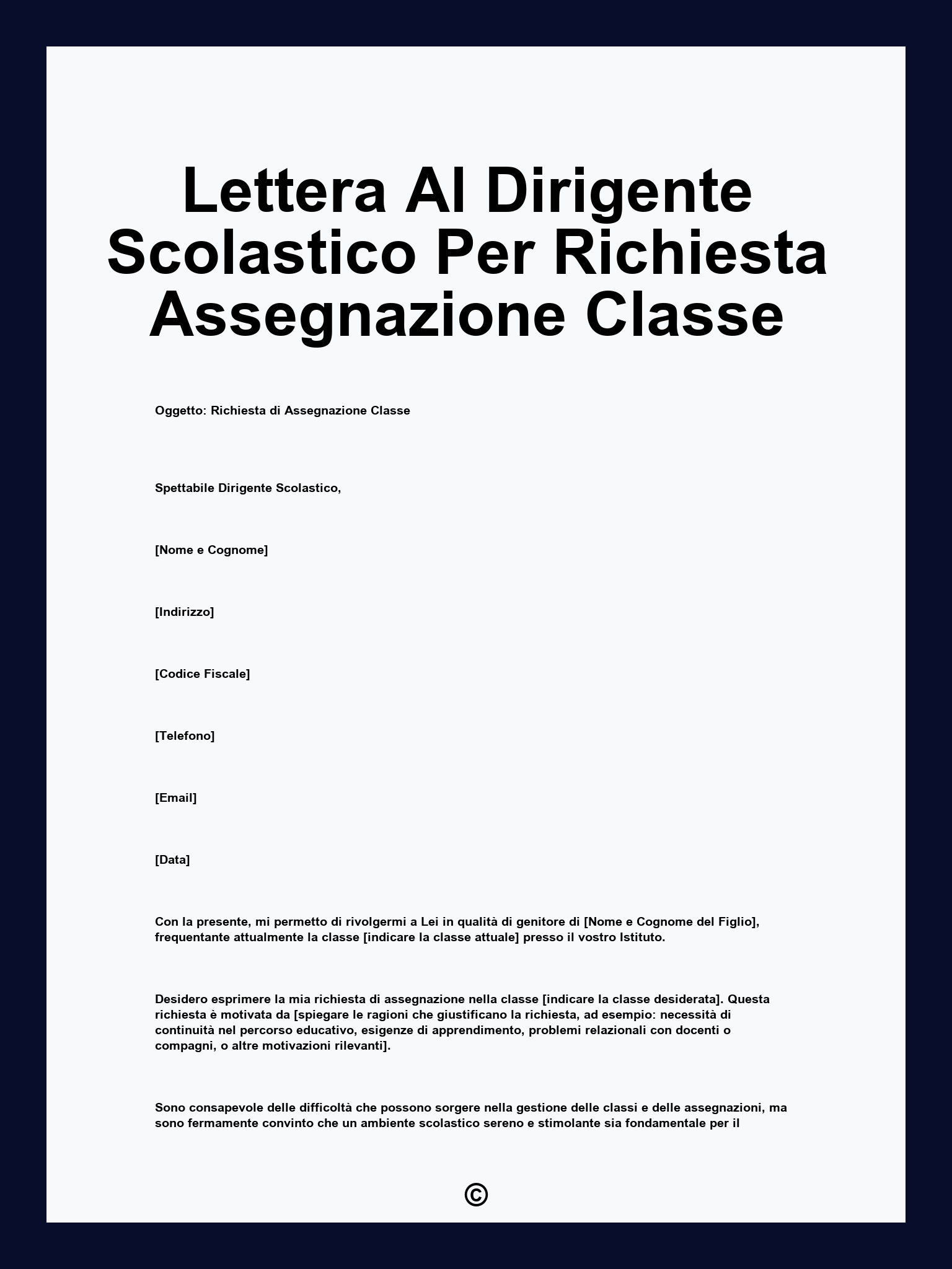 Lettera Al Dirigente Scolastico Per Richiesta Assegnazione Classe