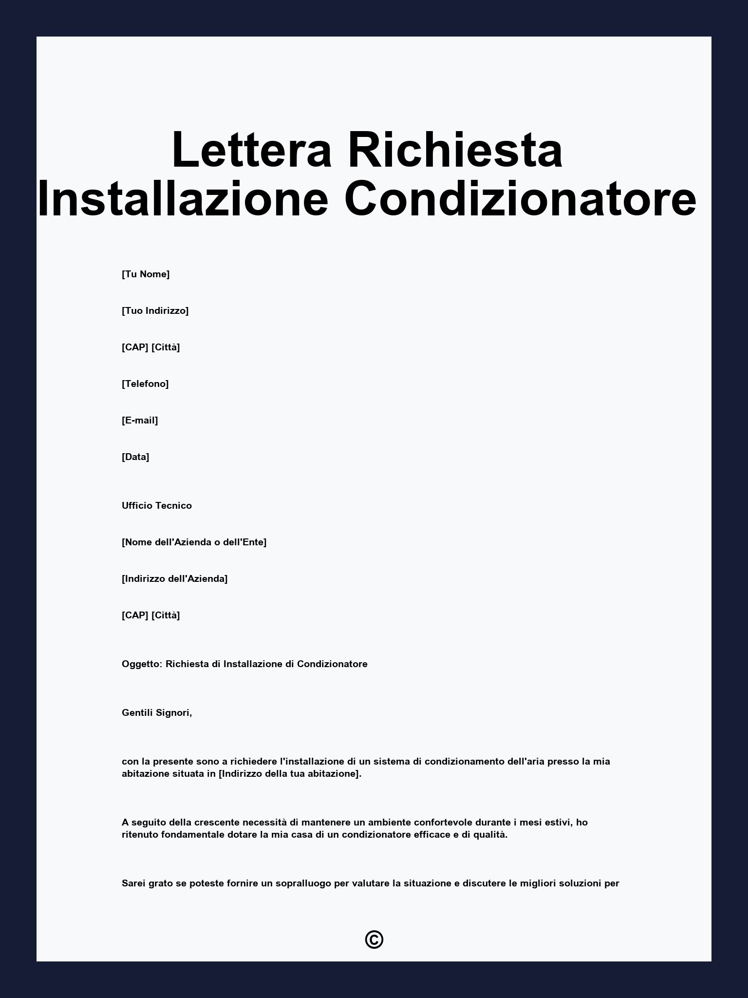 Lettera Richiesta Installazione Condizionatore