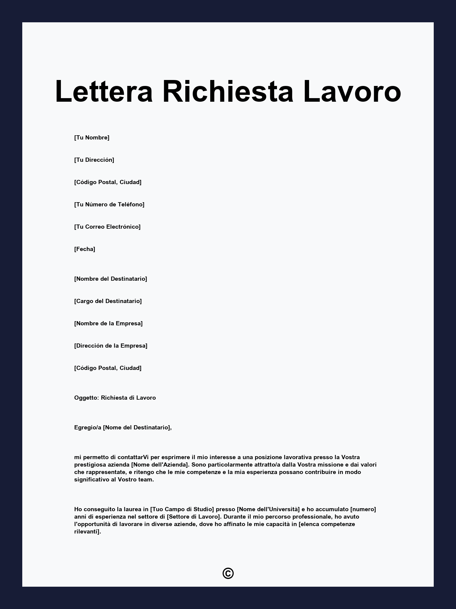Lettera Richiesta Lavoro