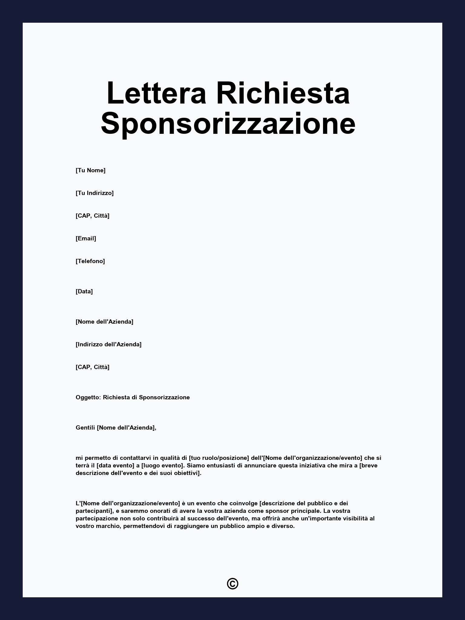 Lettera Richiesta Sponsorizzazione