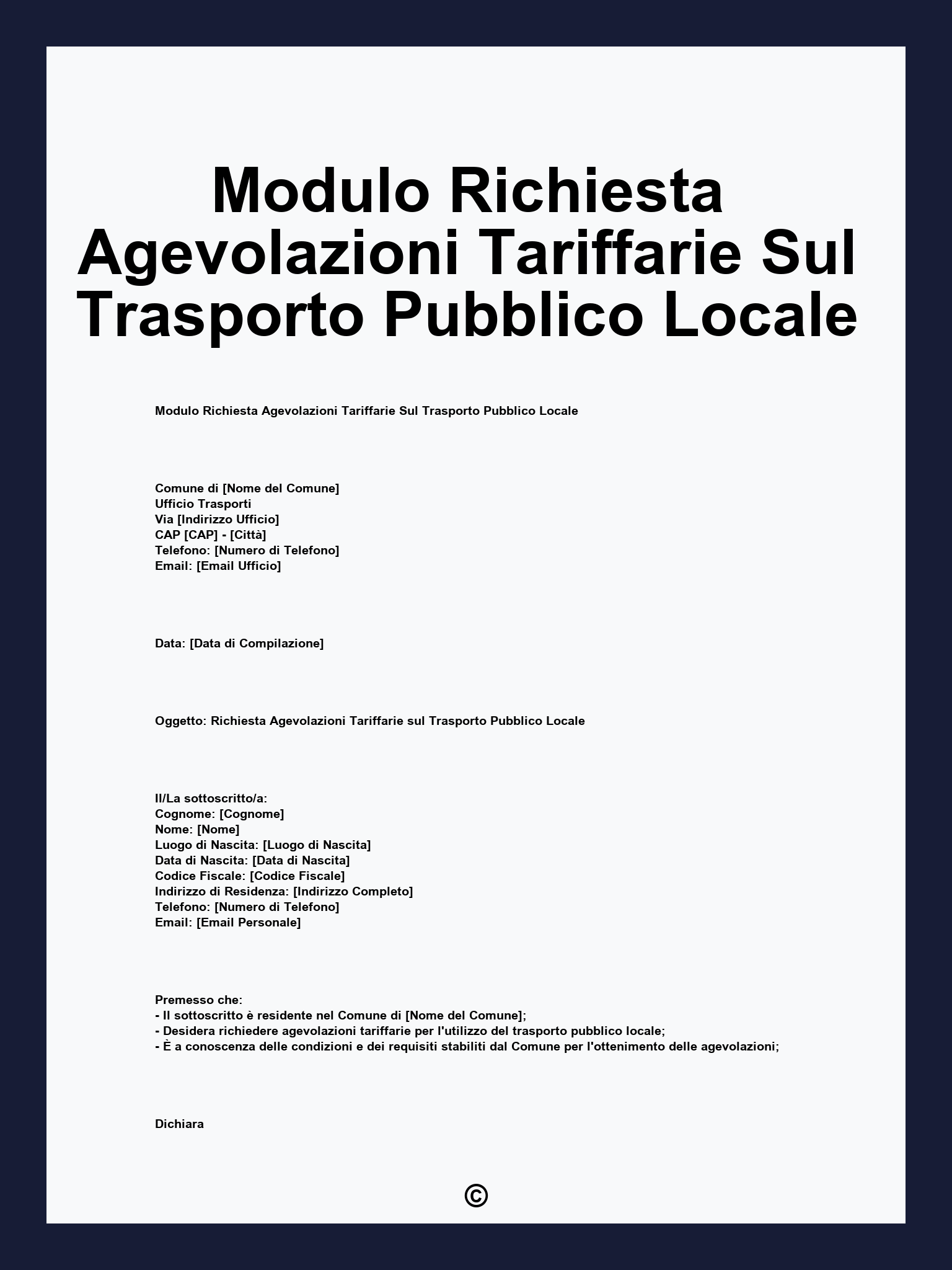 Modulo Richiesta Agevolazioni Tariffarie Sul Trasporto Pubblico Locale