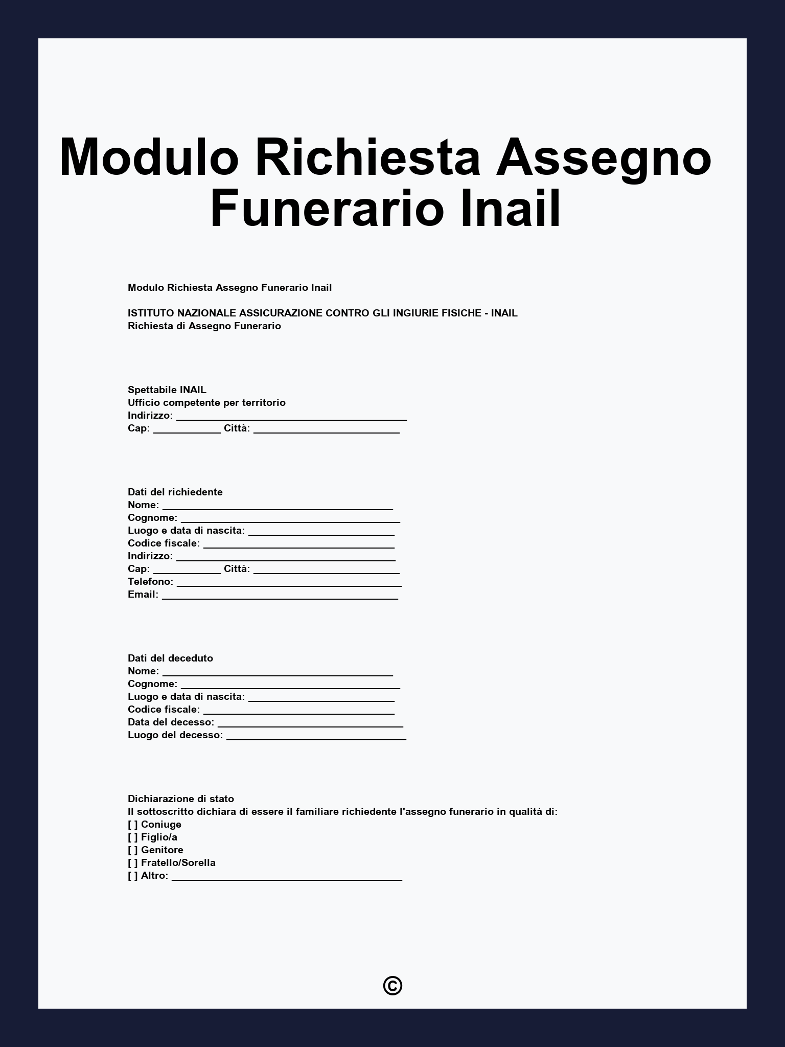 Modulo Richiesta Assegno Funerario Inail