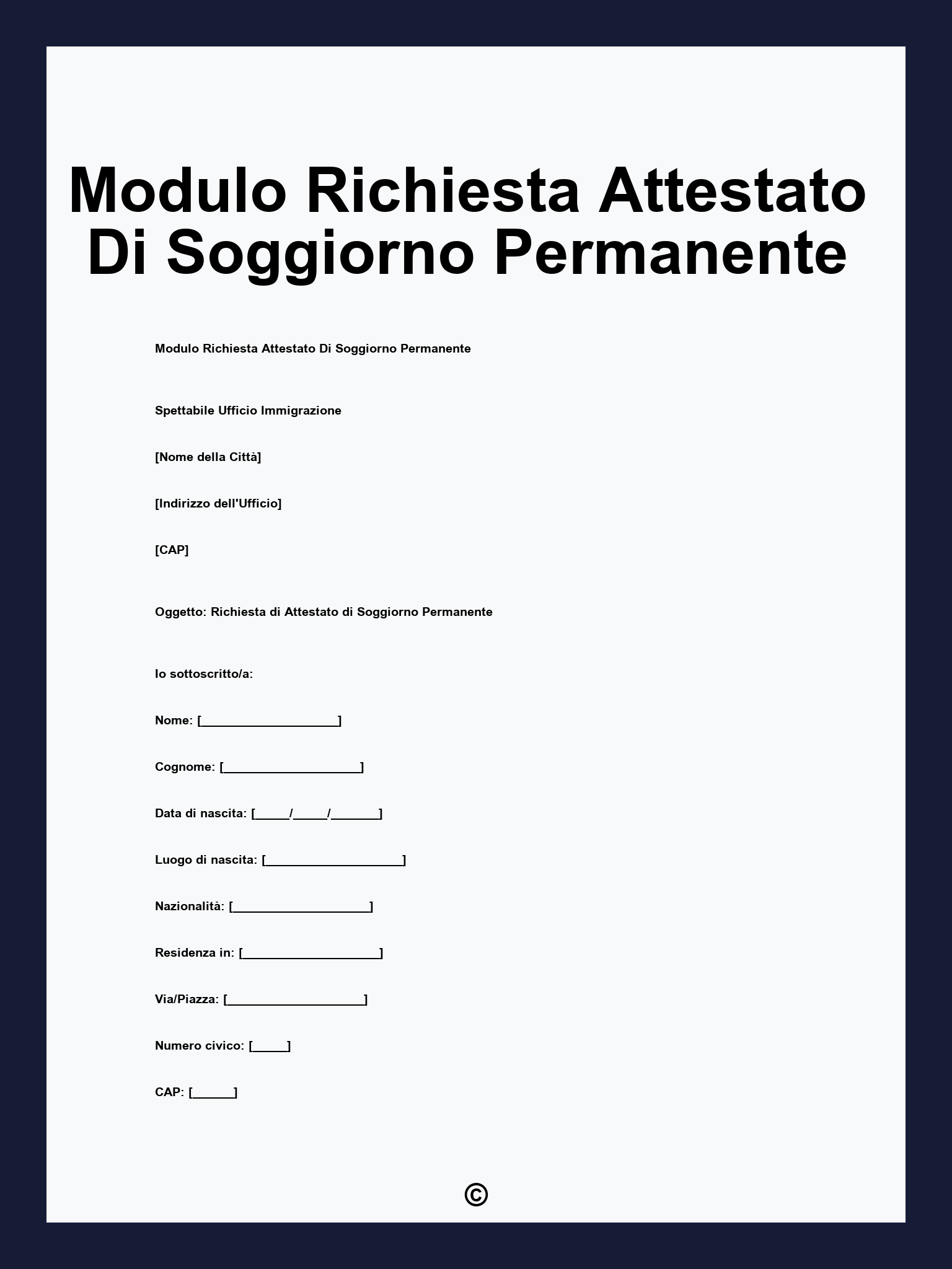 Modulo Richiesta Attestato Di Soggiorno Permanente
