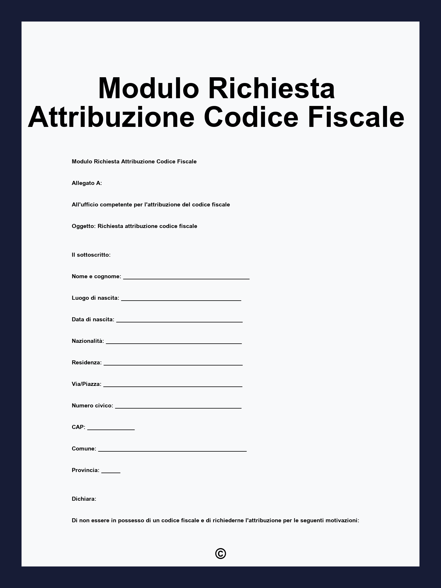Modulo Richiesta Attribuzione Codice Fiscale
