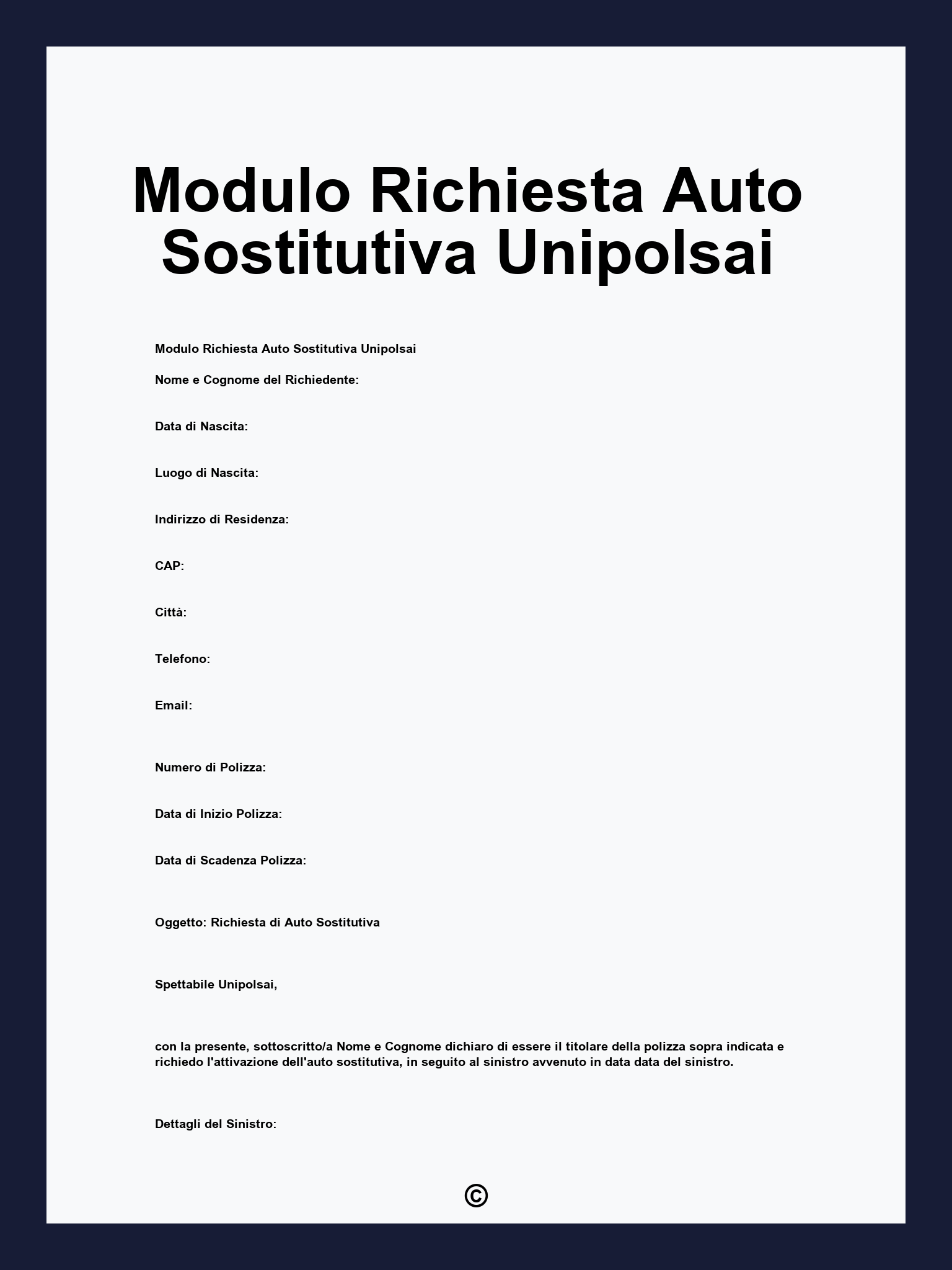 Modulo Richiesta Auto Sostitutiva Unipolsai