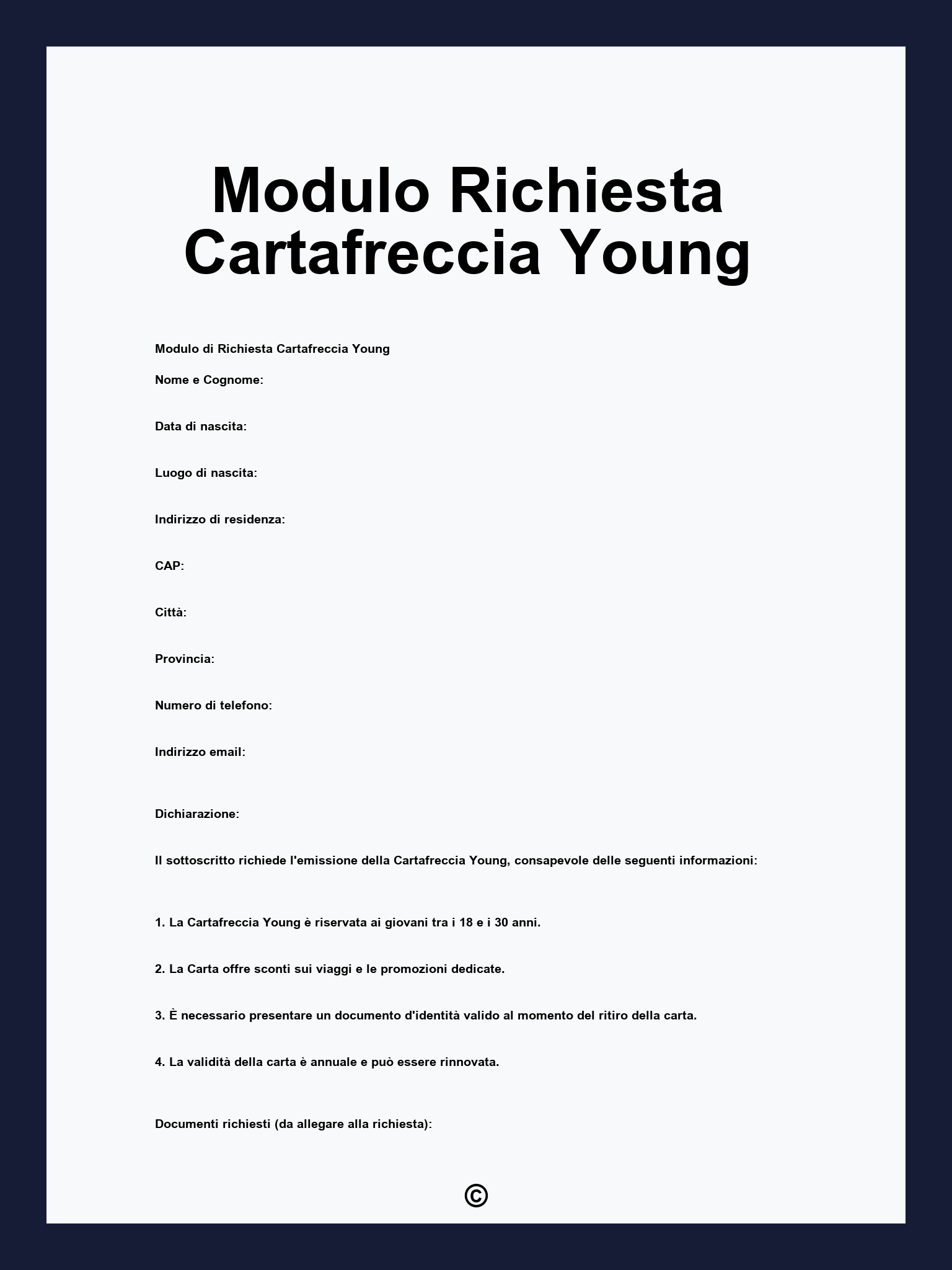 Modulo Richiesta Cartafreccia Young