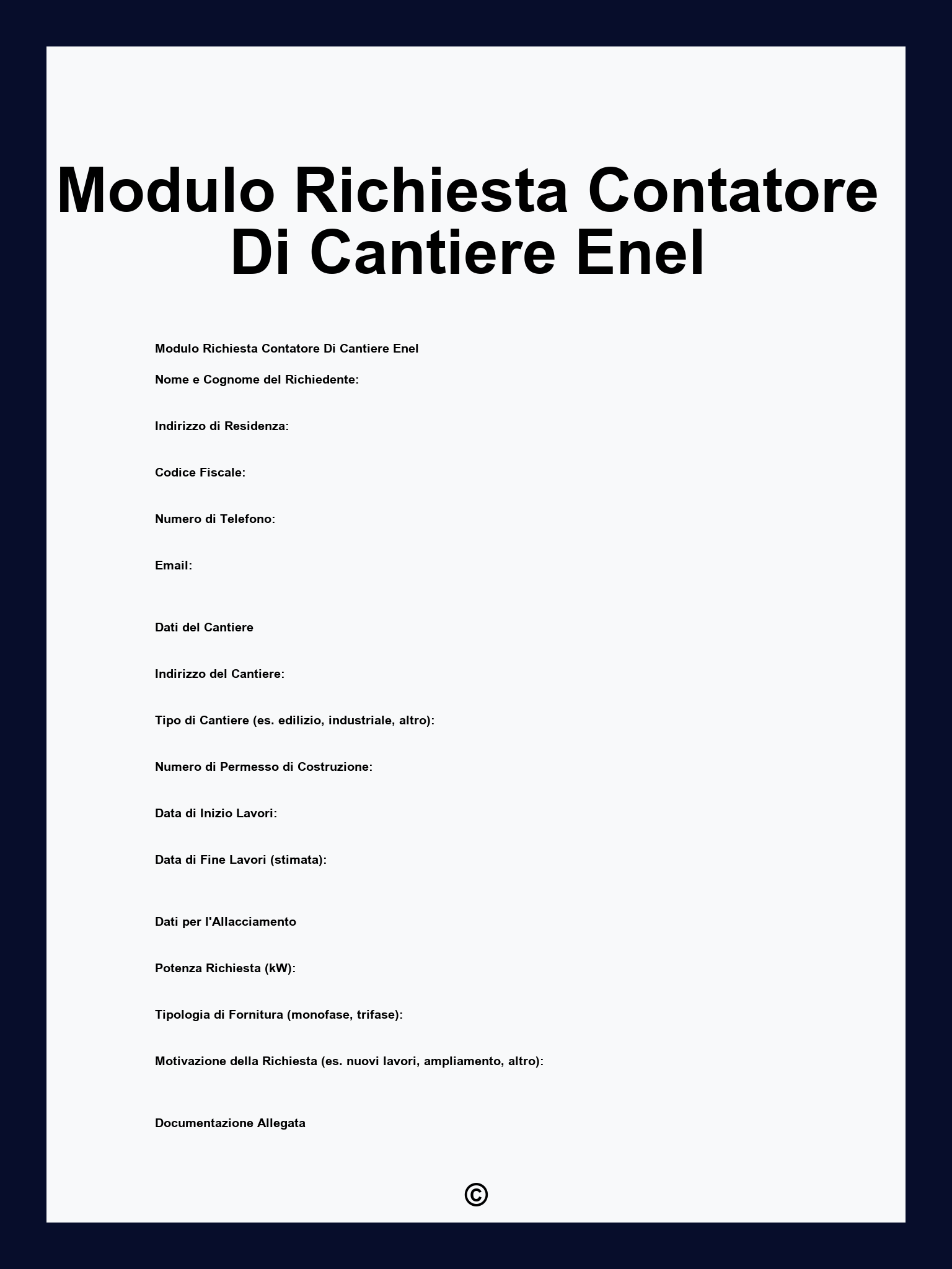 Modulo Richiesta Contatore Di Cantiere Enel