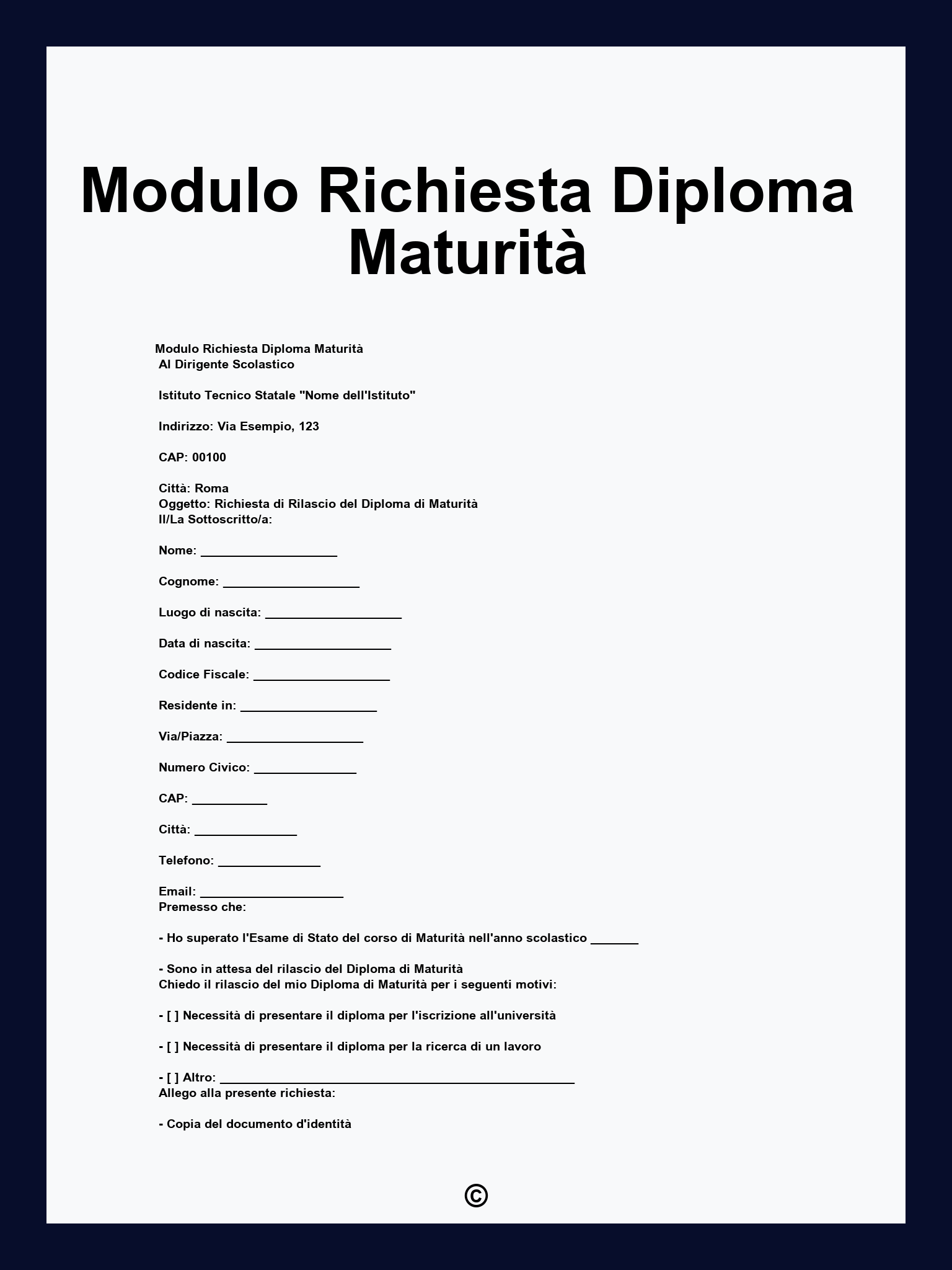 Modulo Richiesta Diploma Maturità