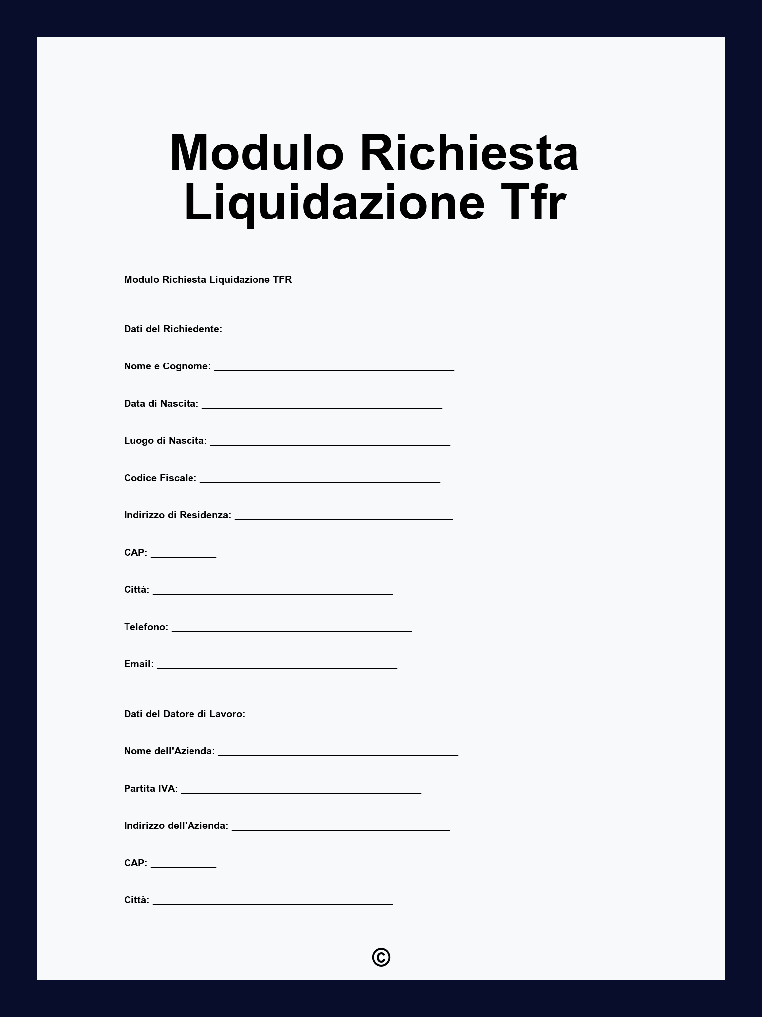 Modulo Richiesta Liquidazione Tfr