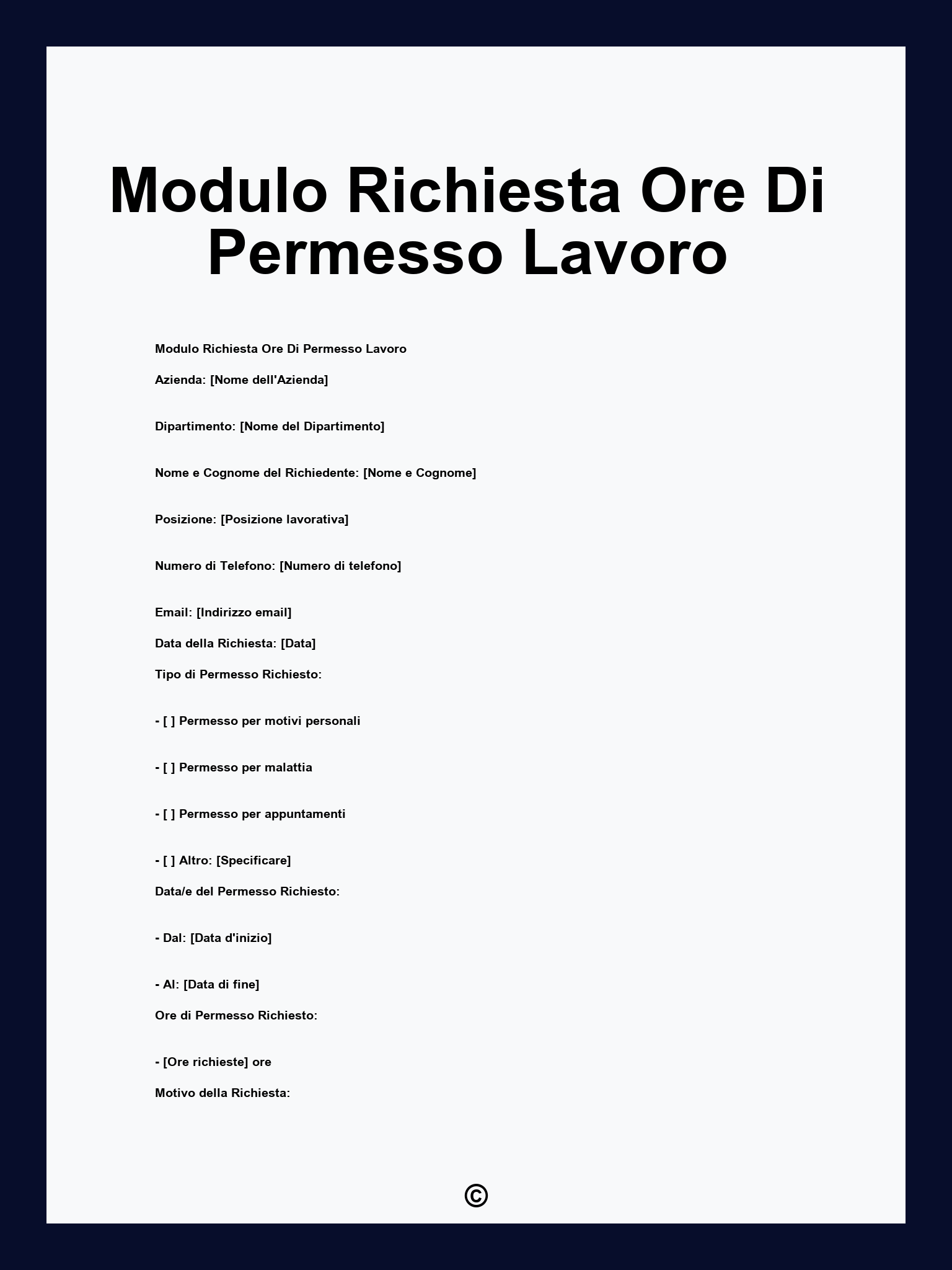 Modulo Richiesta Ore Di Permesso Lavoro