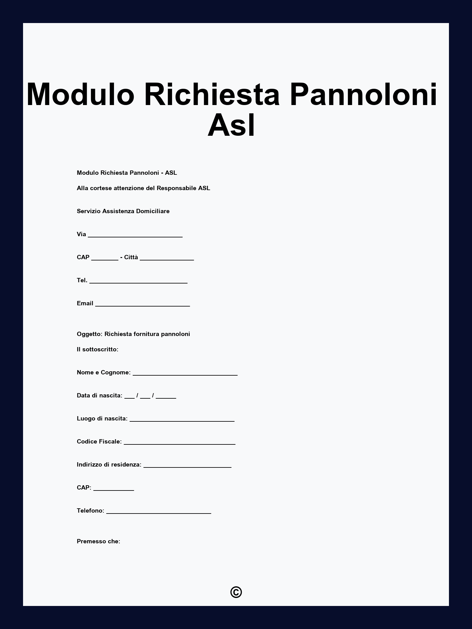 Modulo Richiesta Pannoloni Asl