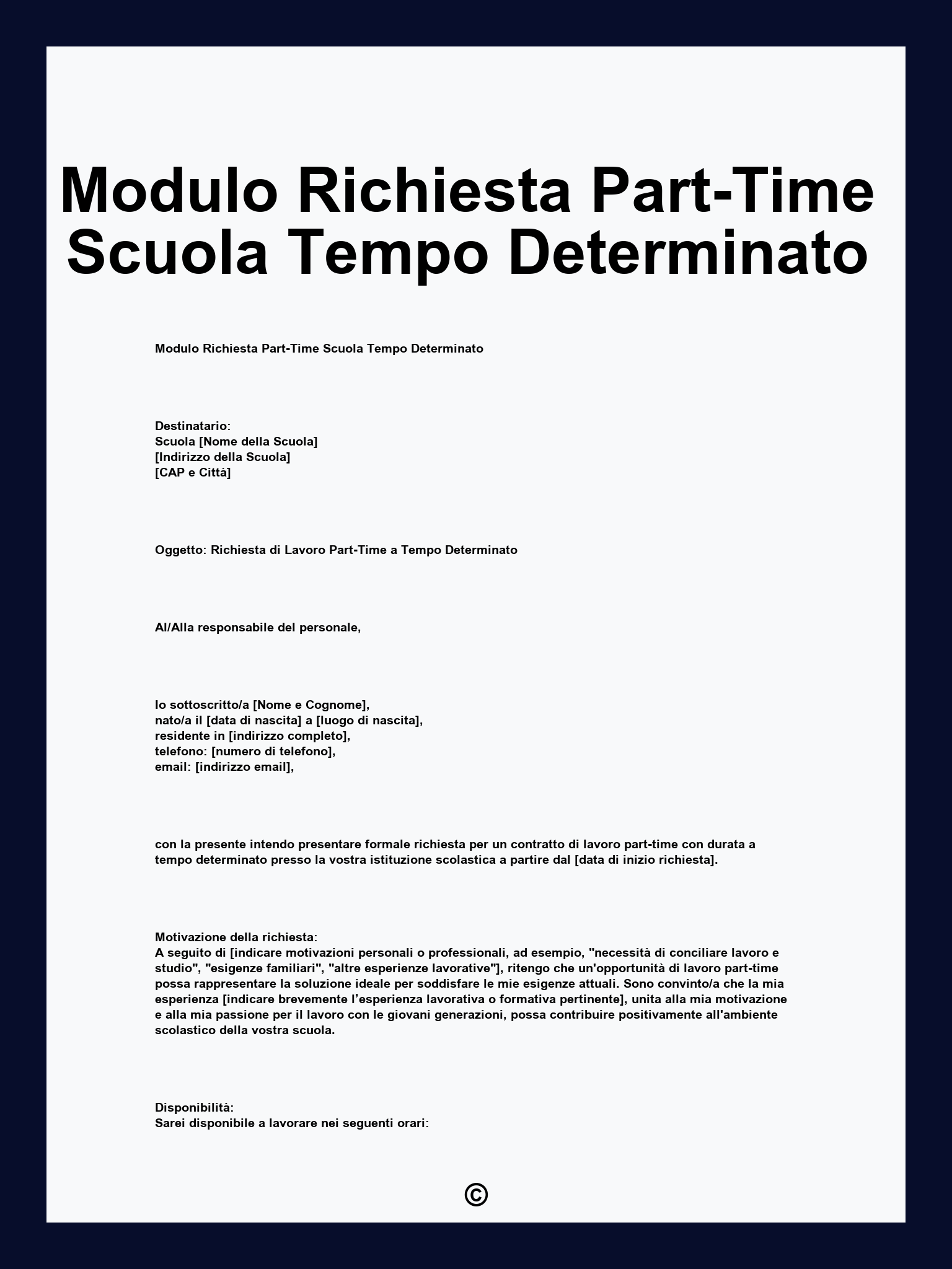 Modulo Richiesta Part-Time Scuola Tempo Determinato