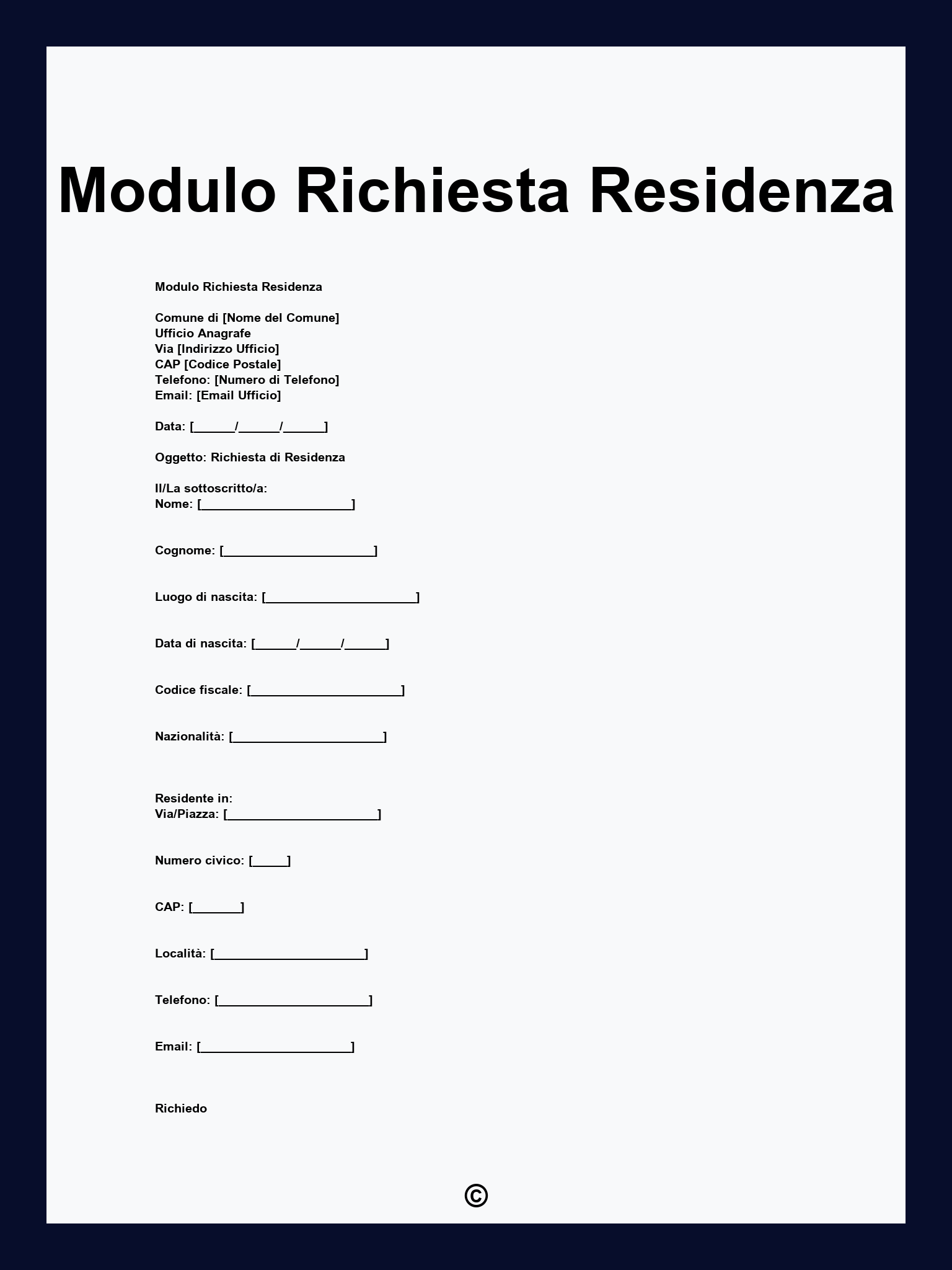 Modulo Richiesta Residenza