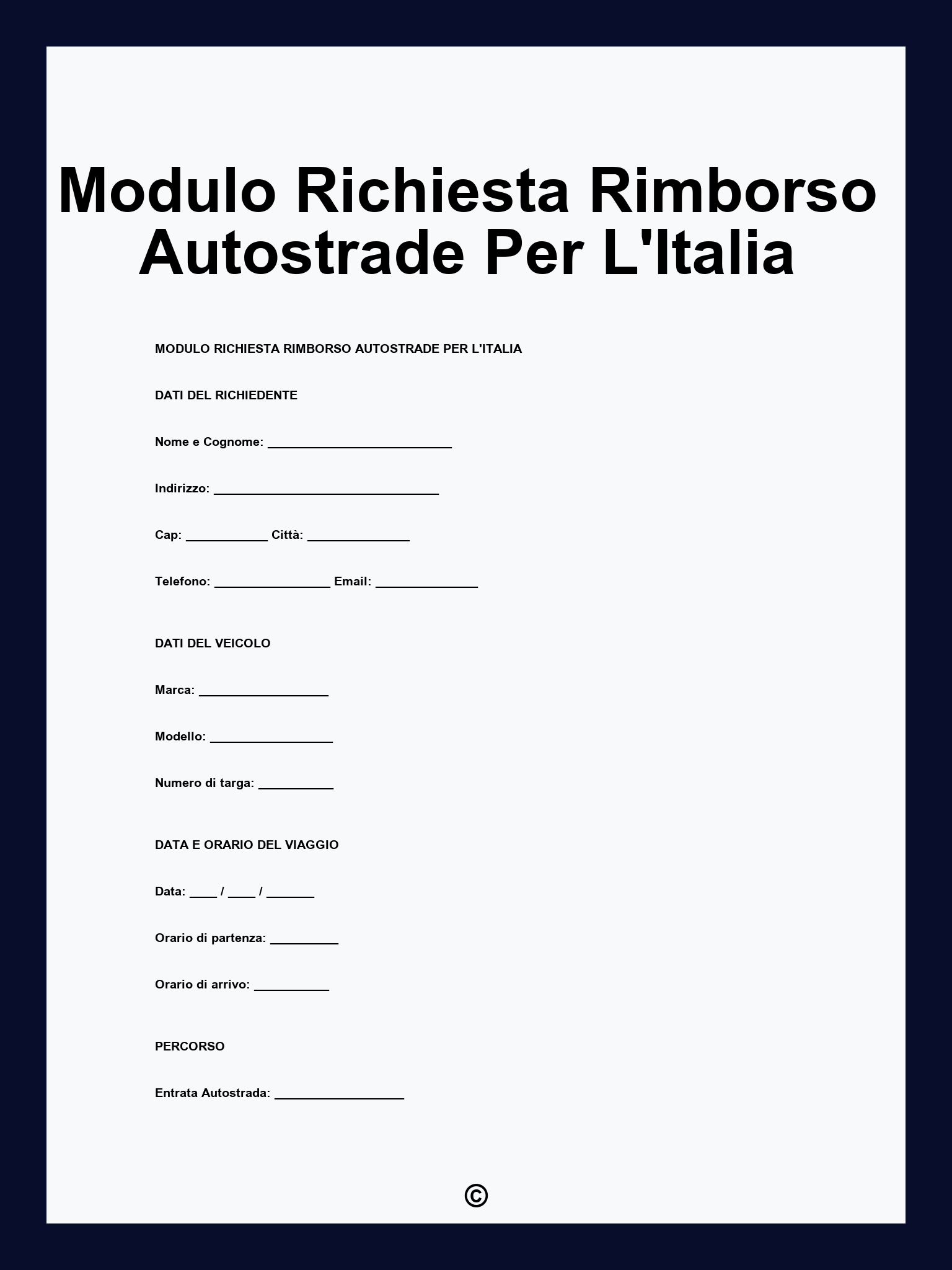 Modulo Richiesta Rimborso Autostrade Per L'Italia