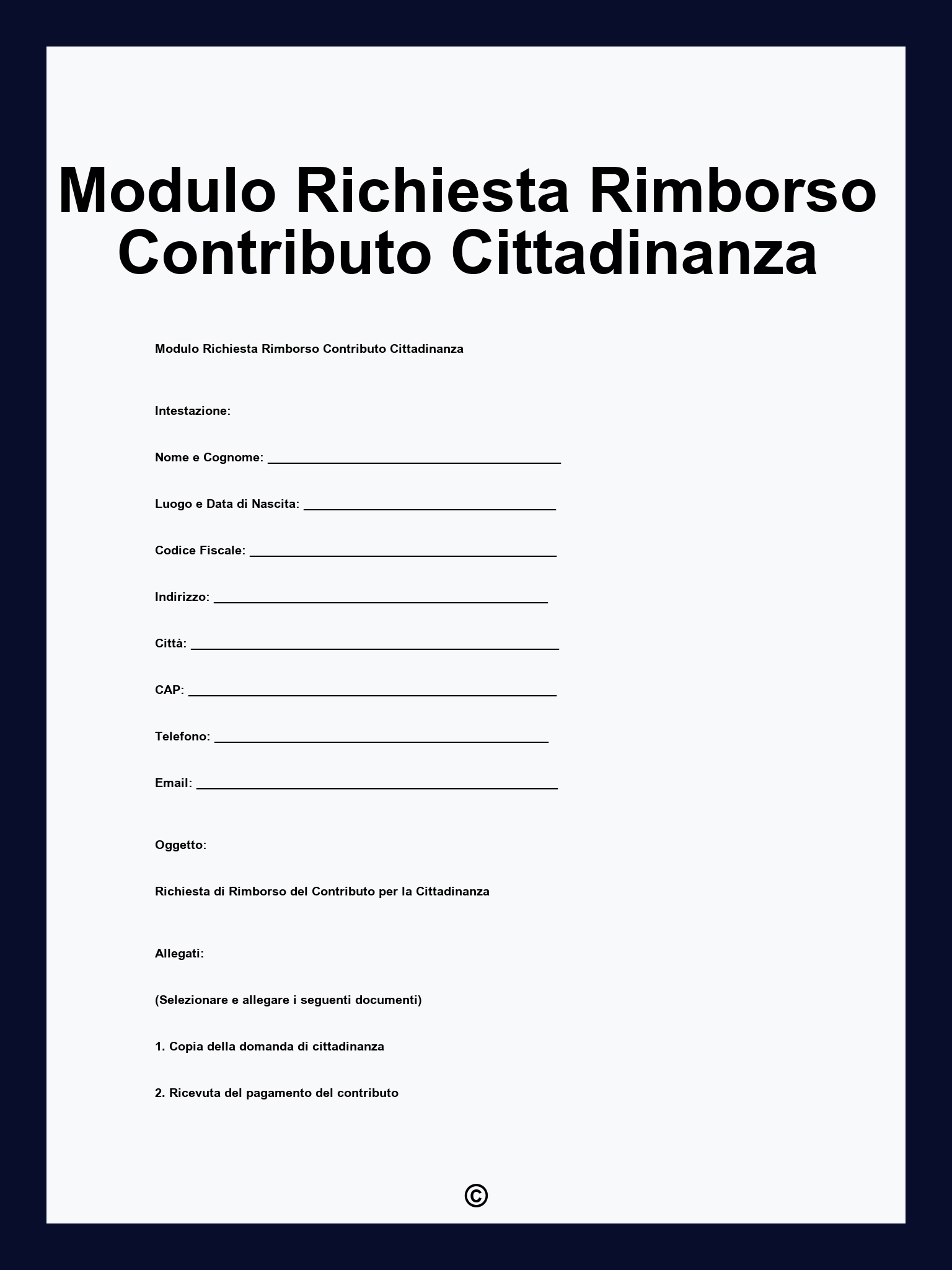 Modulo Richiesta Rimborso Contributo Cittadinanza