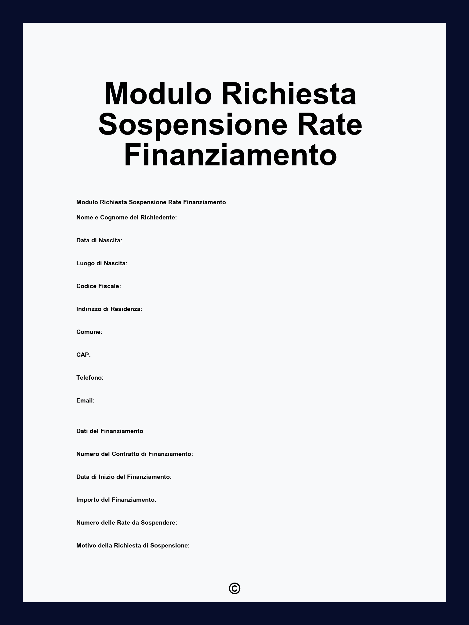 Modulo Richiesta Sospensione Rate Finanziamento