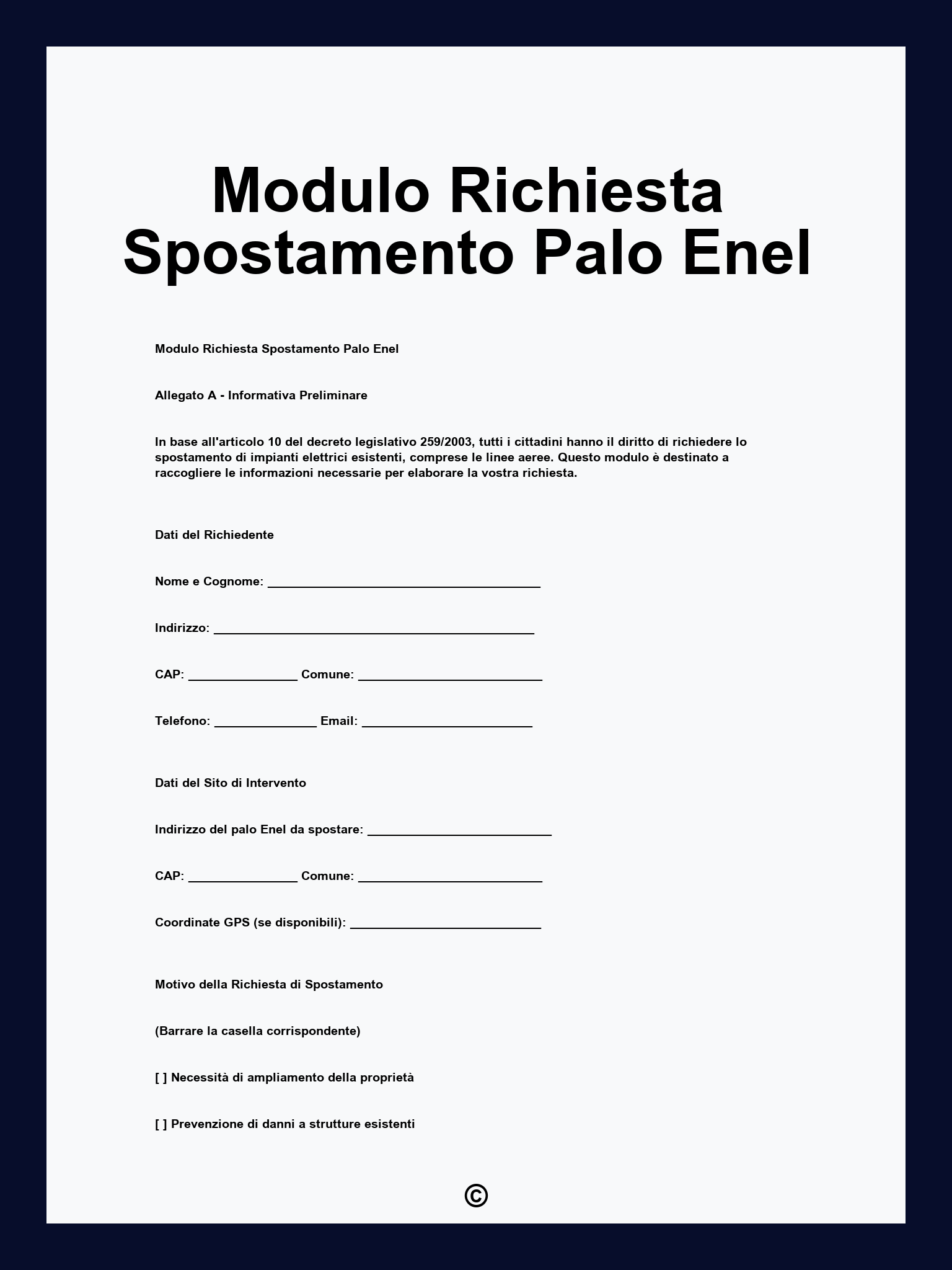 Modulo Richiesta Spostamento Palo Enel