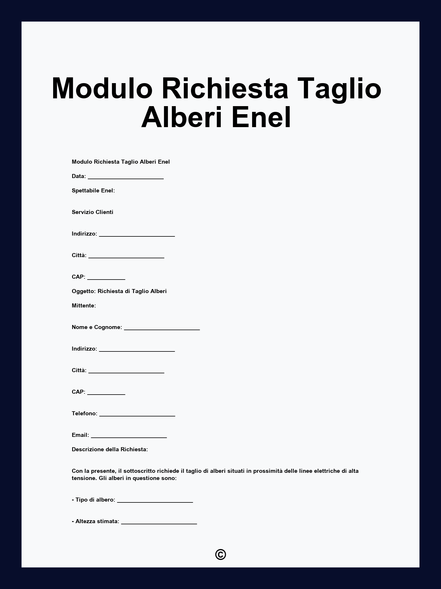 Modulo Richiesta Taglio Alberi Enel
