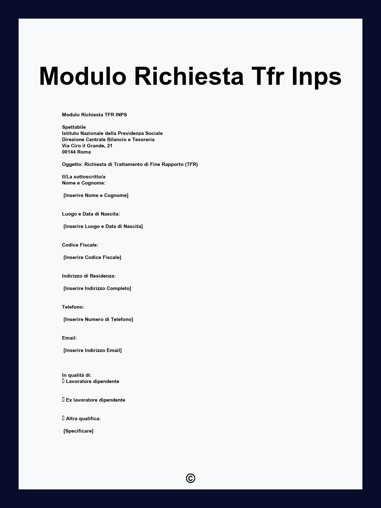 Modulo Richiesta Tfr Inps