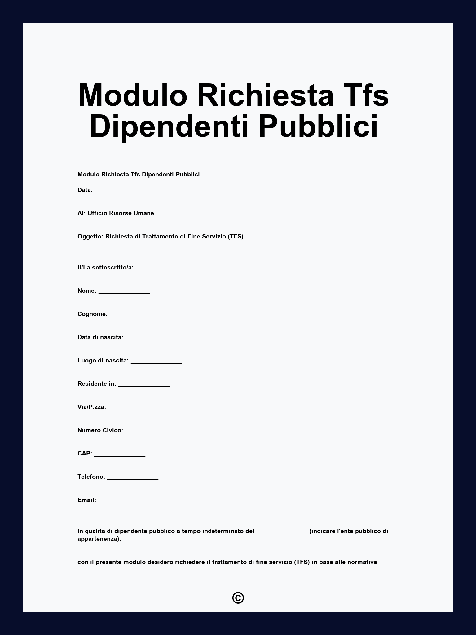 Modulo Richiesta Tfs Dipendenti Pubblici