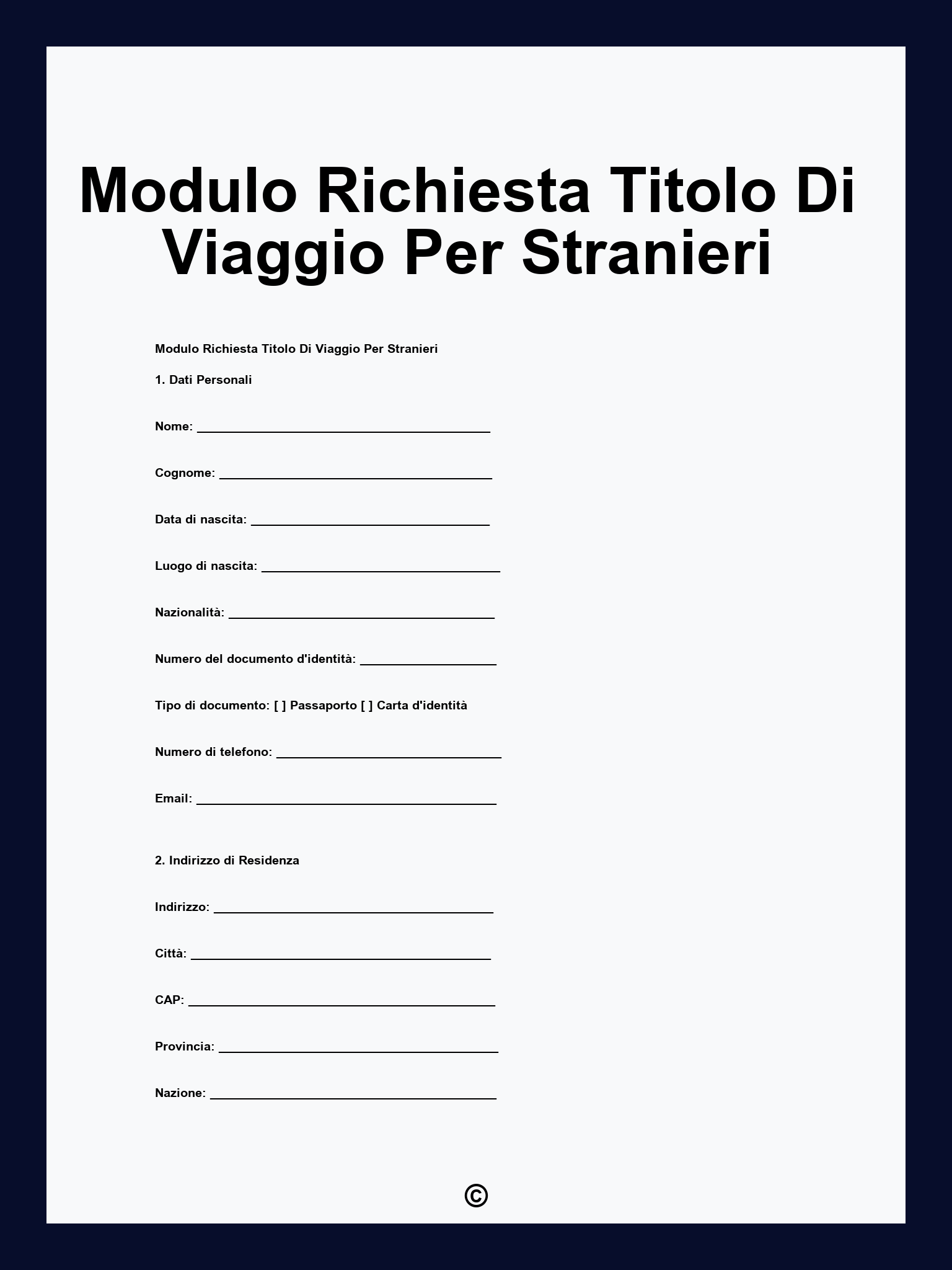 Modulo Richiesta Titolo Di Viaggio Per Stranieri