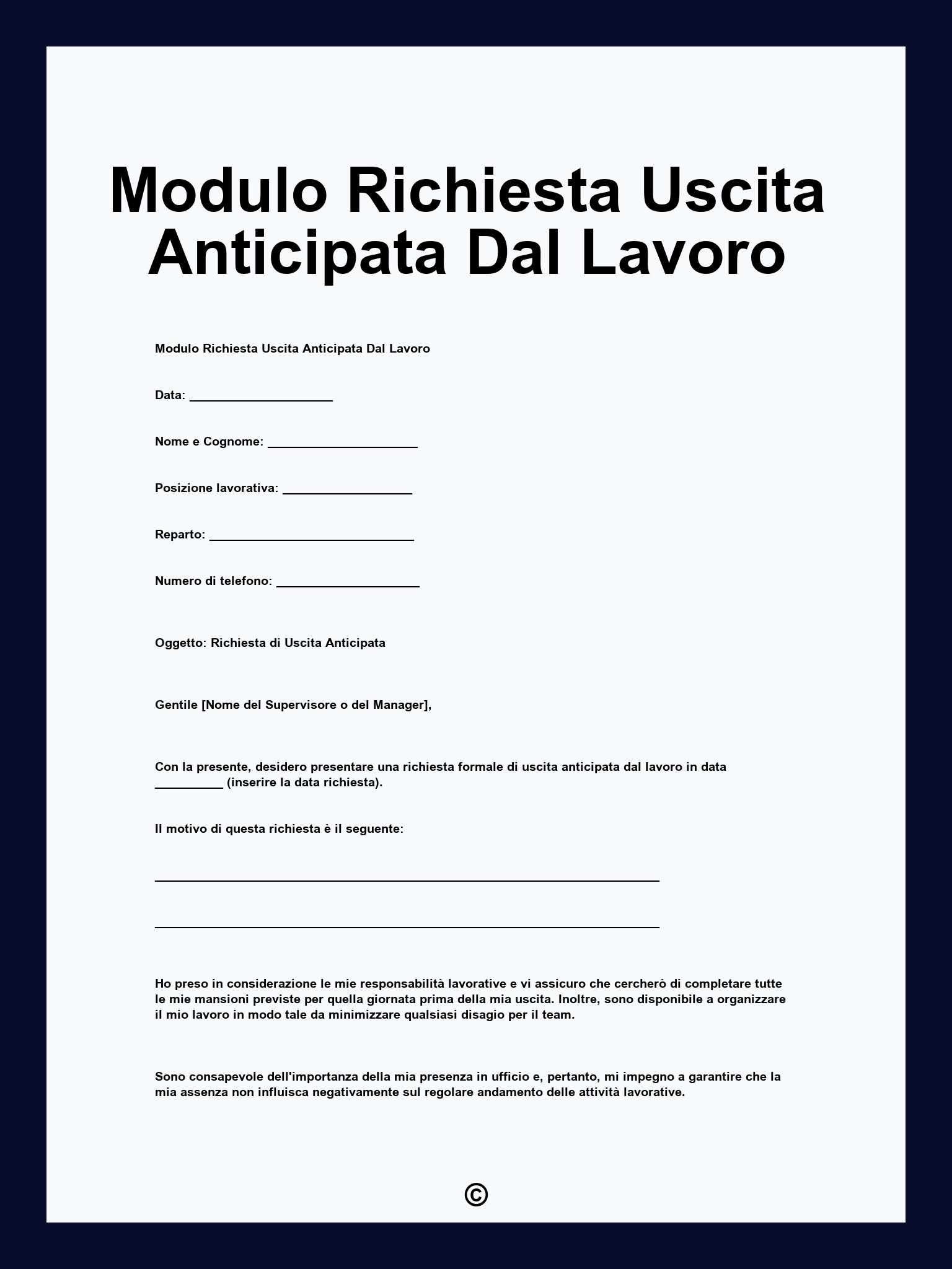 Modulo Richiesta Uscita Anticipata Dal Lavoro