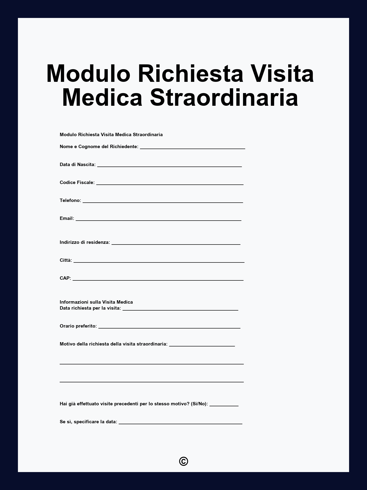 Modulo Richiesta Visita Medica Straordinaria