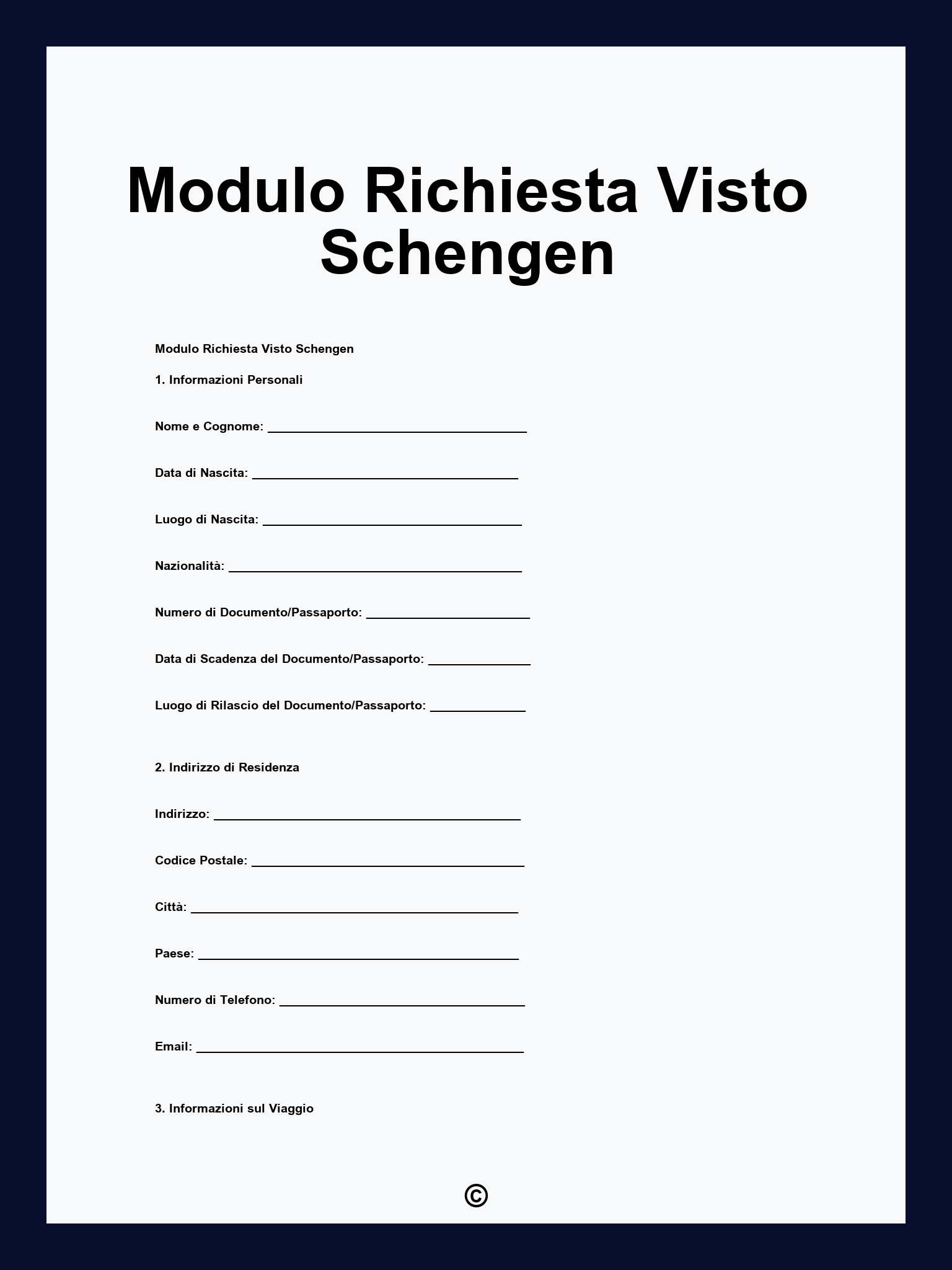 Modulo Richiesta Visto Schengen