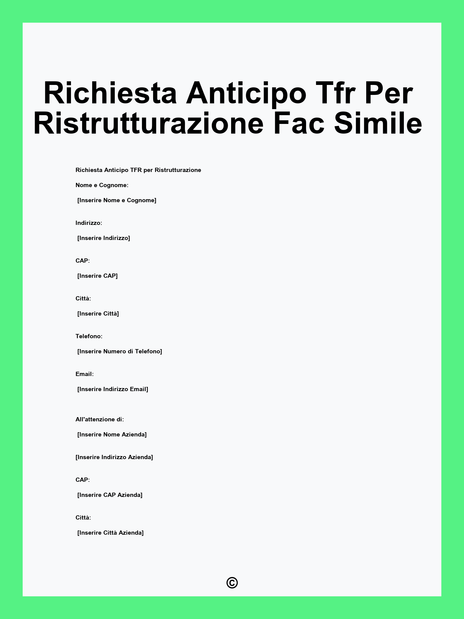 Richiesta Anticipo Tfr Per Ristrutturazione Fac Simile