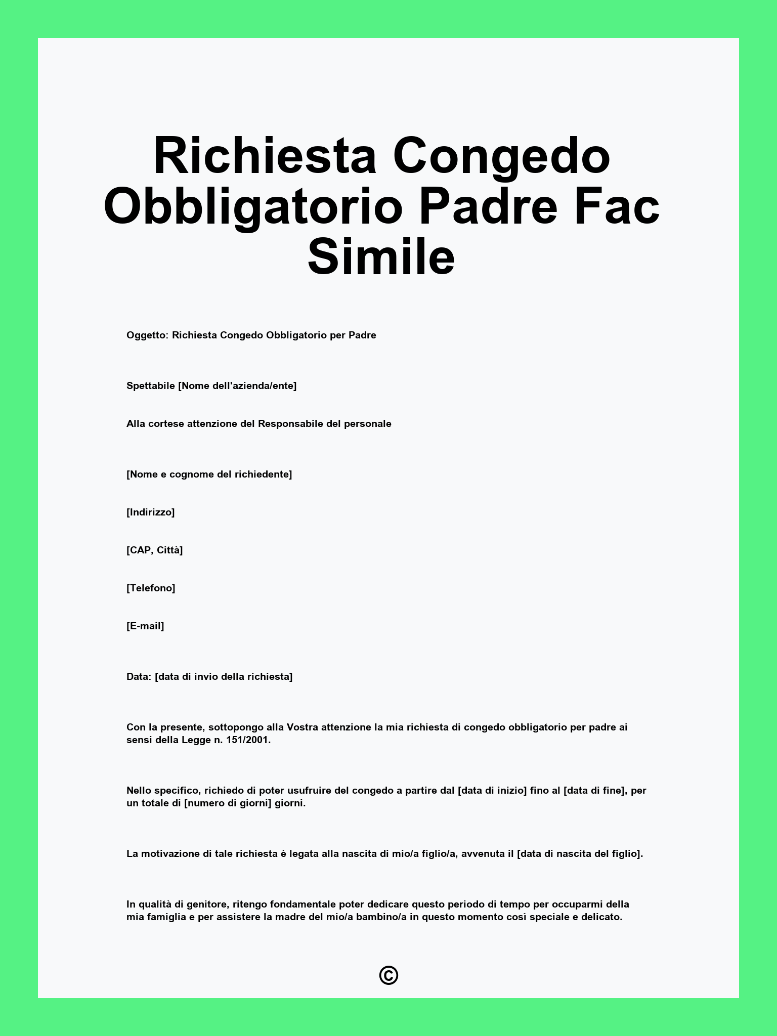 Richiesta Congedo Obbligatorio Padre Fac Simile