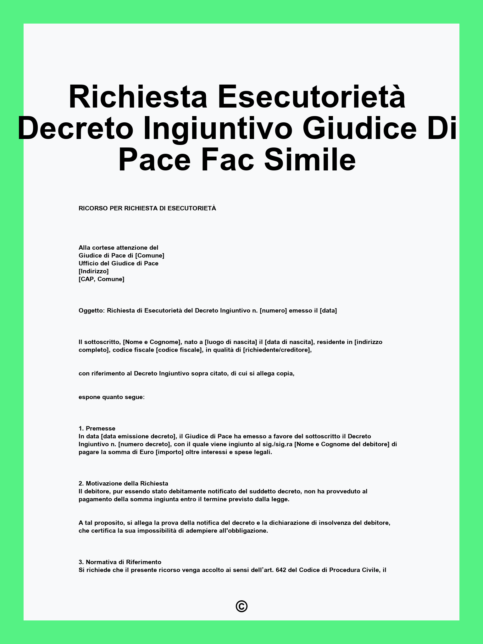 Richiesta Esecutorietà Decreto Ingiuntivo Giudice Di Pace Fac Simile