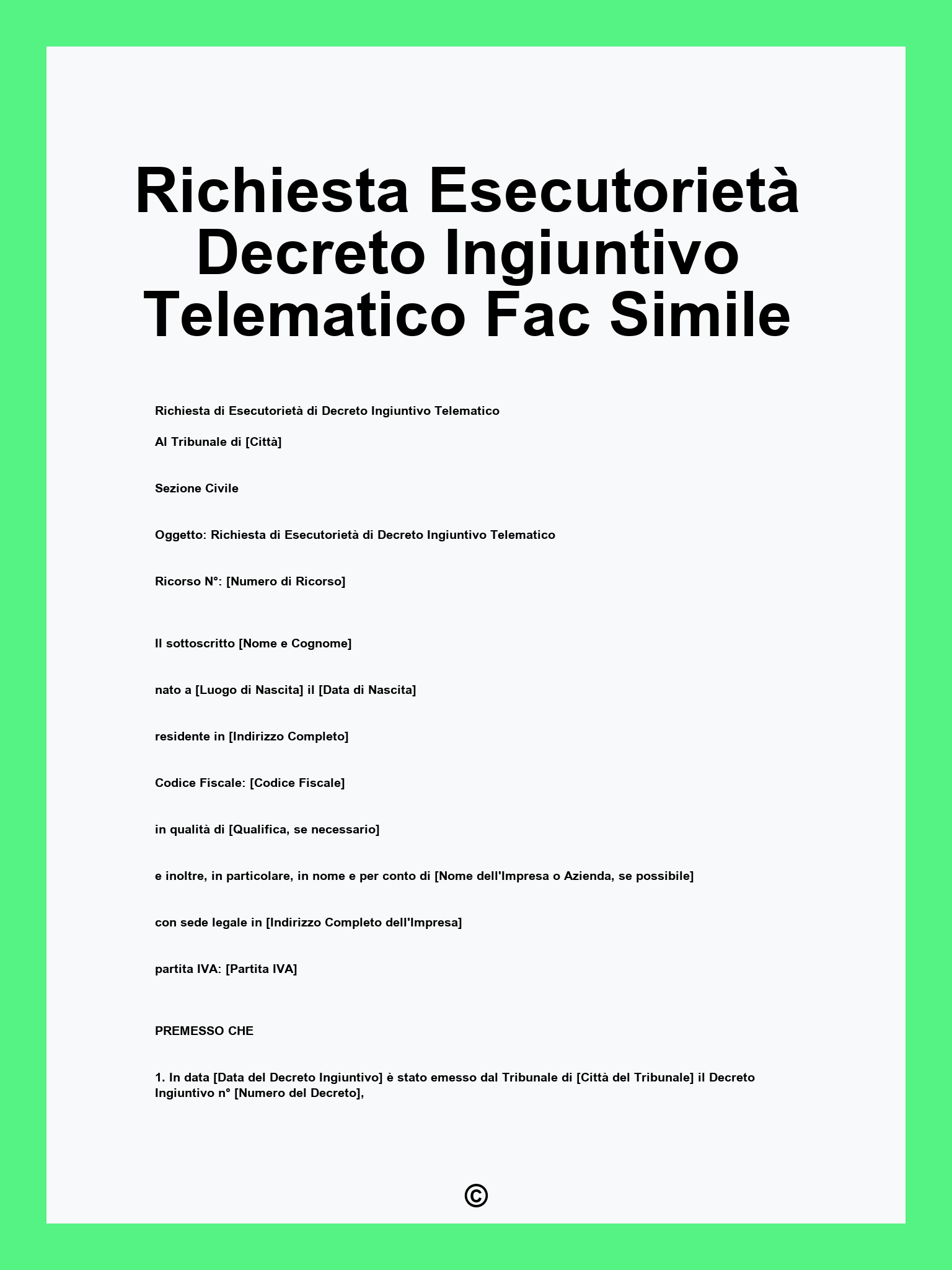 Richiesta Esecutorietà Decreto Ingiuntivo Telematico Fac Simile