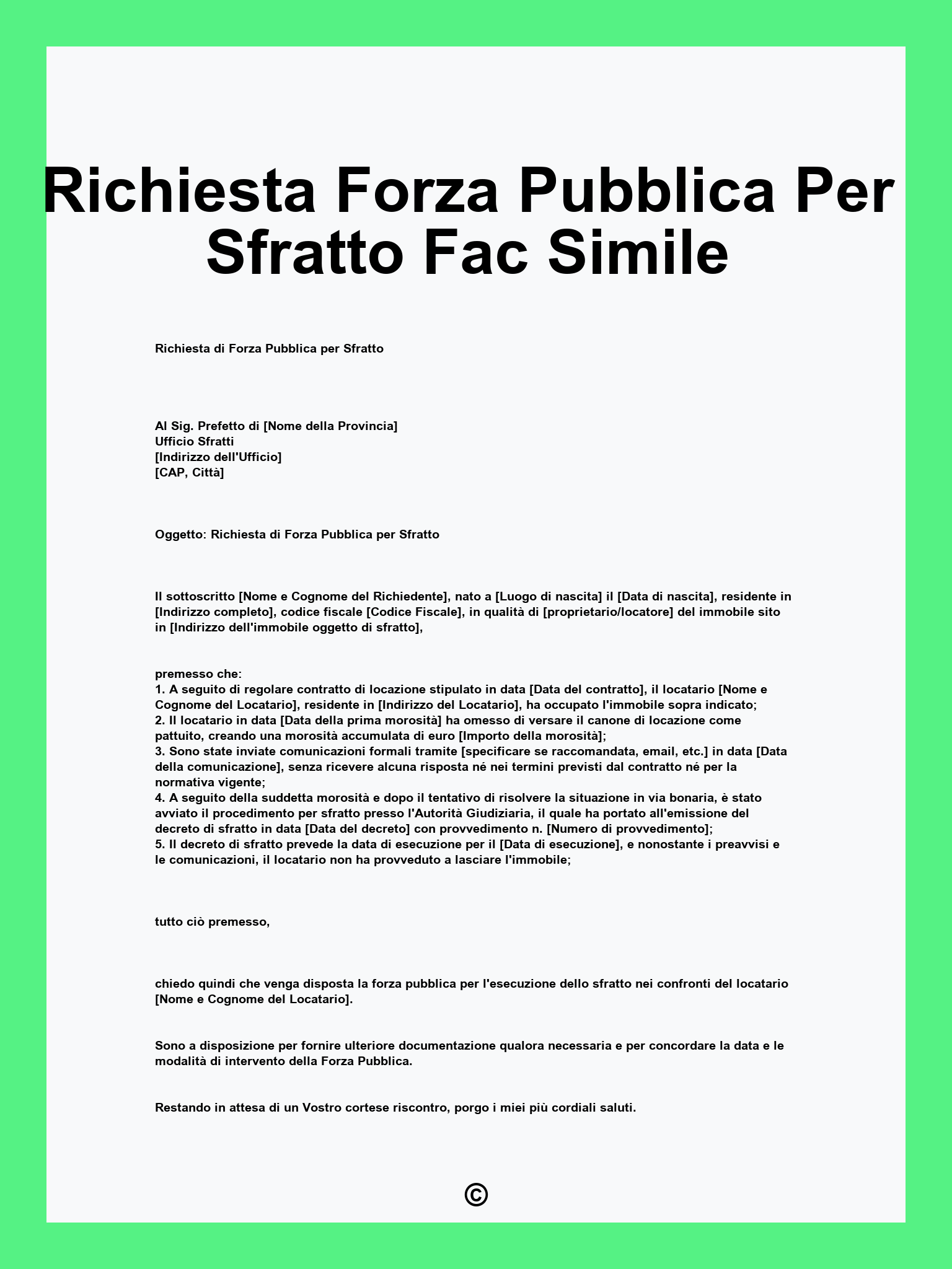 Richiesta Forza Pubblica Per Sfratto Fac Simile