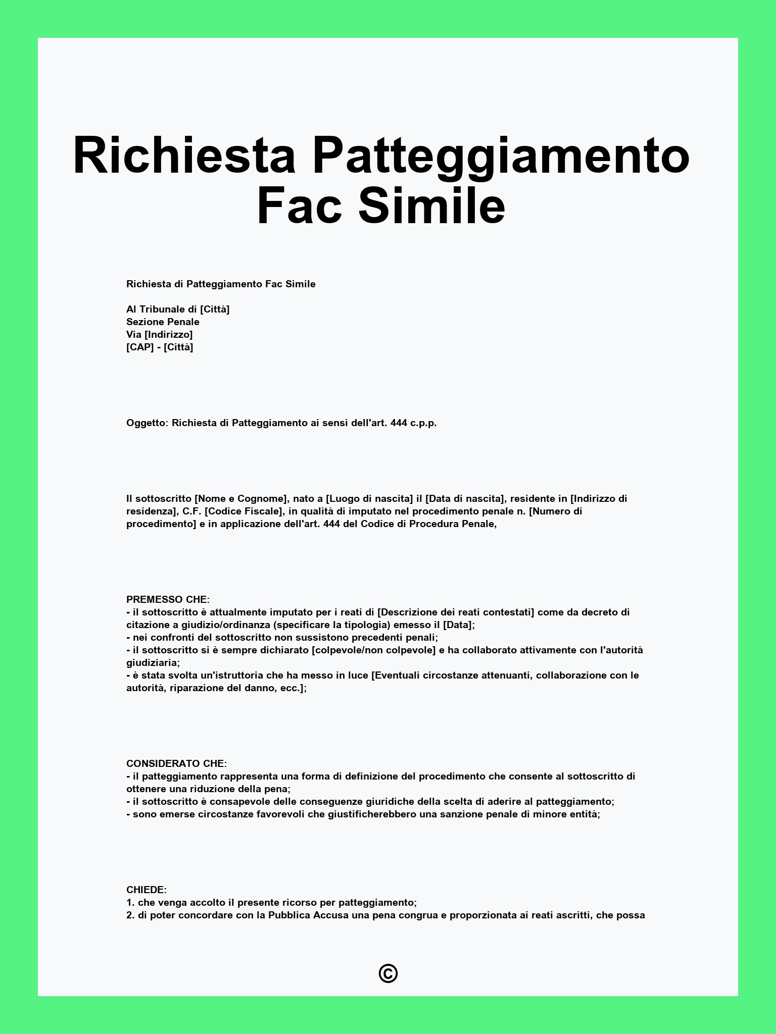 Richiesta Patteggiamento Fac Simile