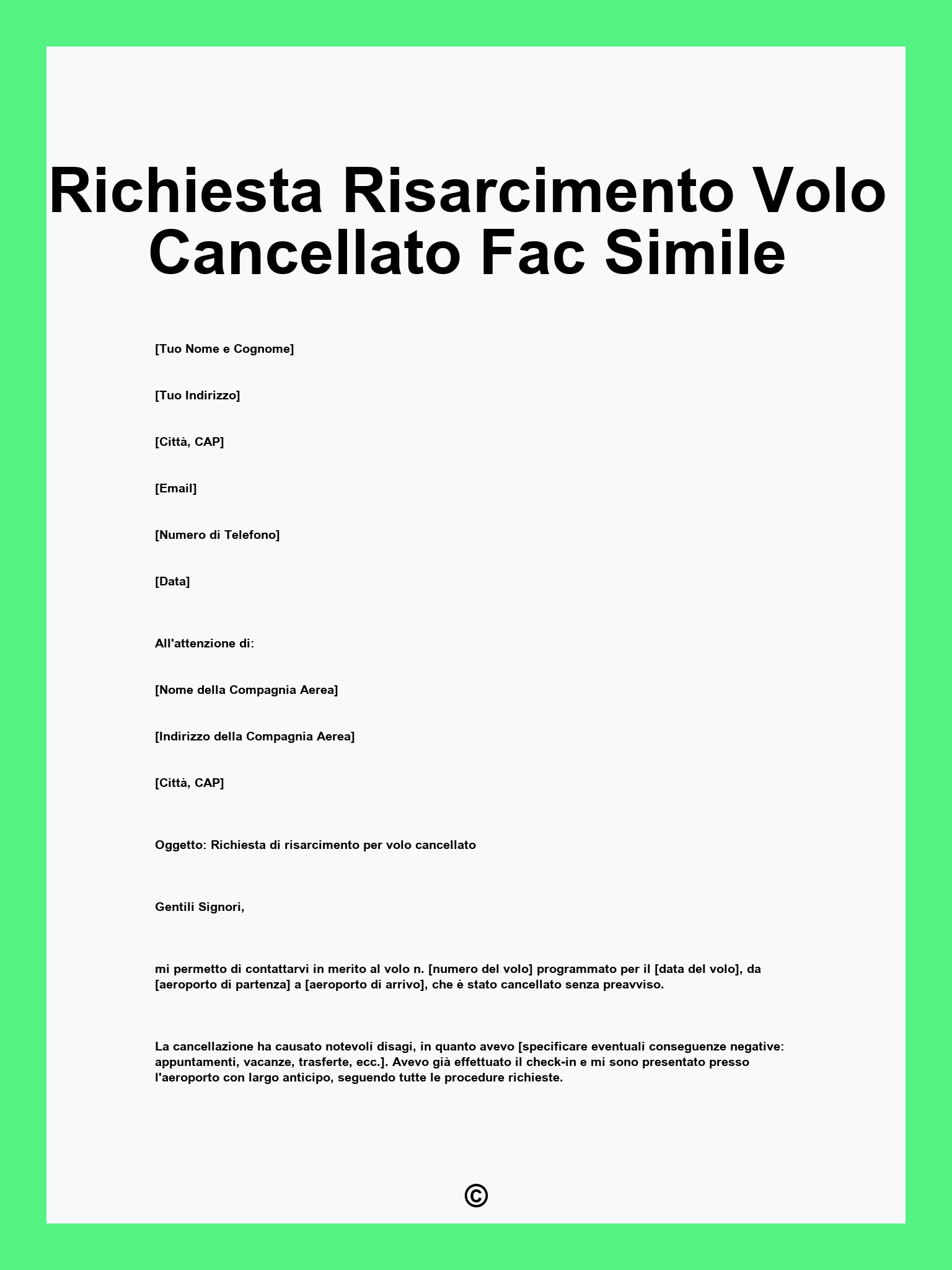 Richiesta Risarcimento Volo Cancellato Fac Simile