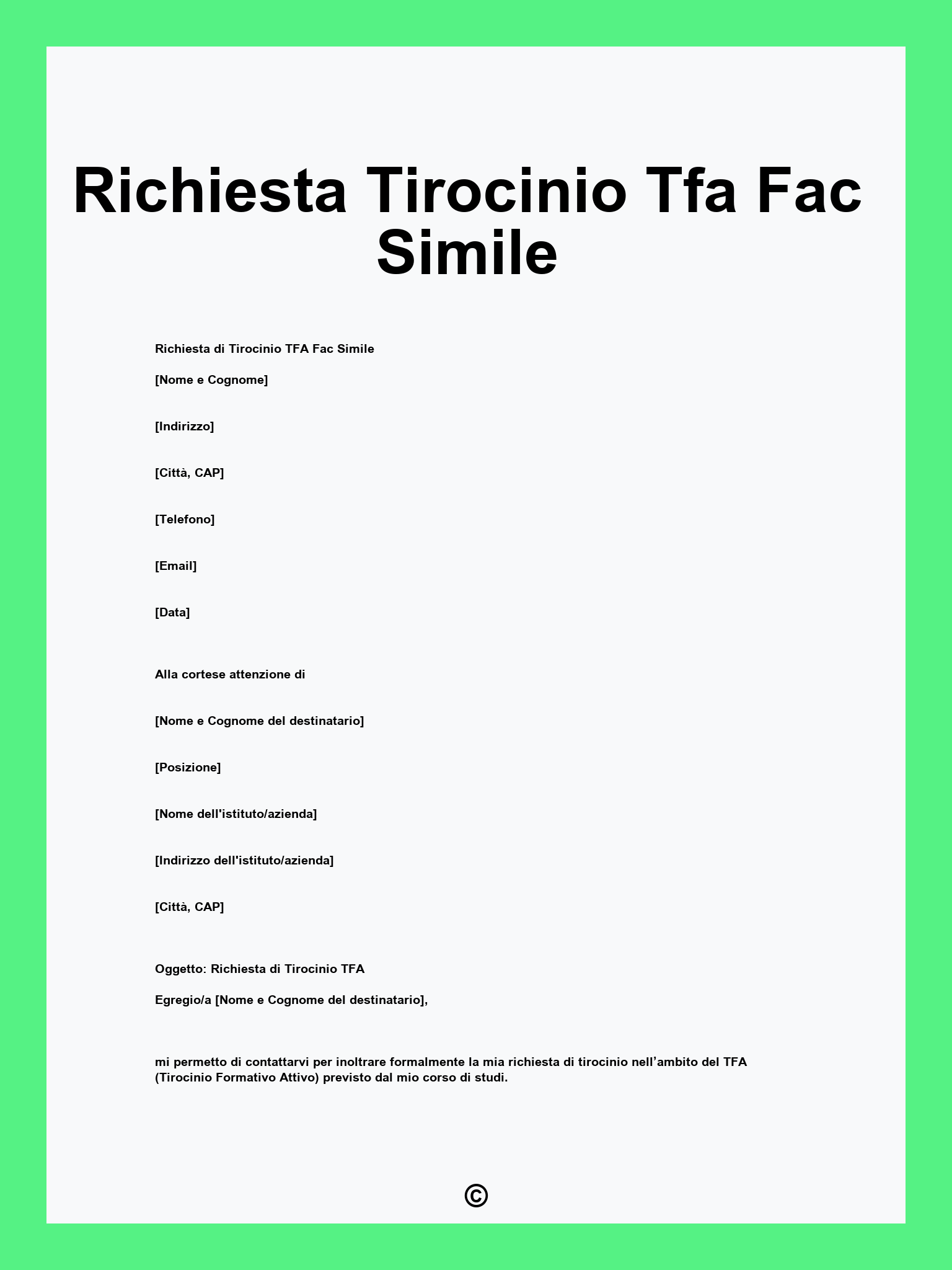 Richiesta Tirocinio Tfa Fac Simile