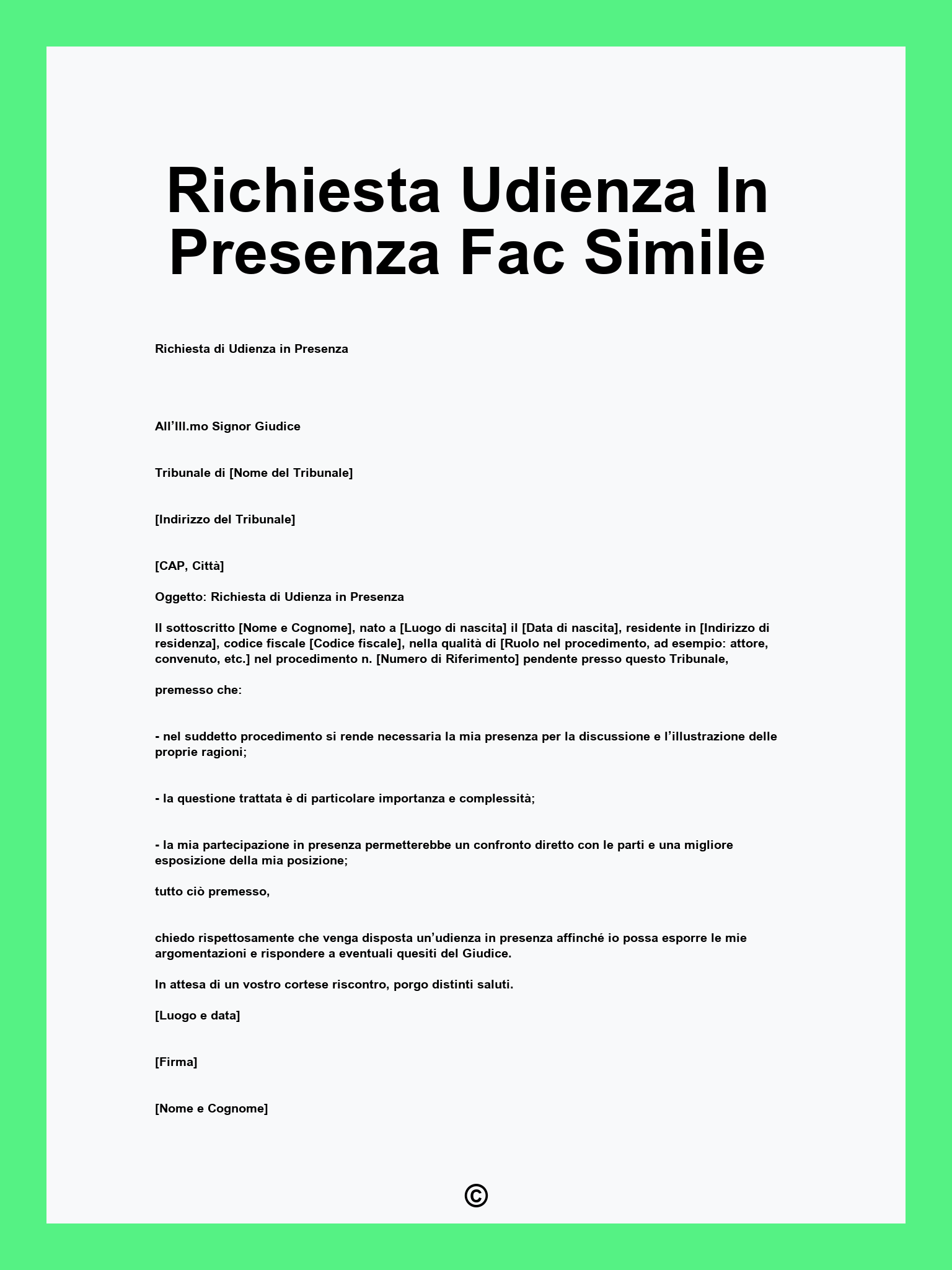 Richiesta Udienza In Presenza Fac Simile