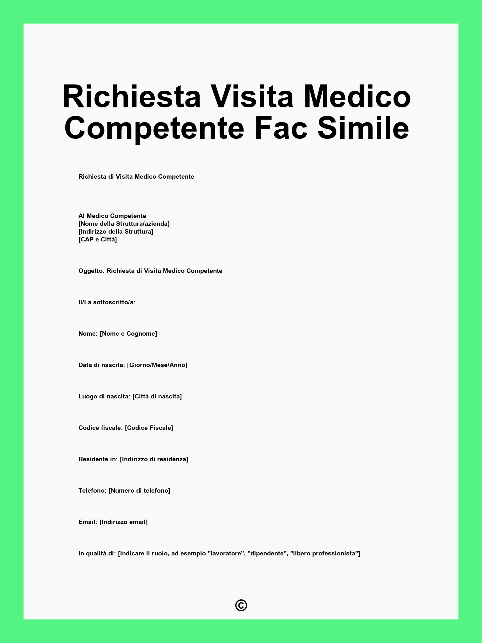 Richiesta Visita Medico Competente Fac Simile
